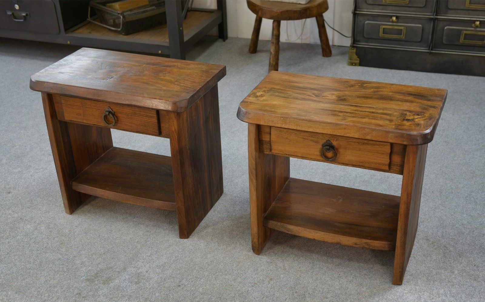 Pair Of Brutalist Solid Elm Bedsideboards By Aranjou 1960 photo furniture