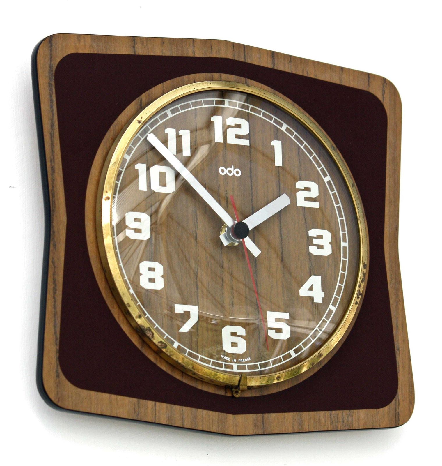 Vintage Odo Wall Clock   24cm Wooden Formica French Retro Mid Century 1970s Atomic Gift Off The Wall Clocks photo furniture