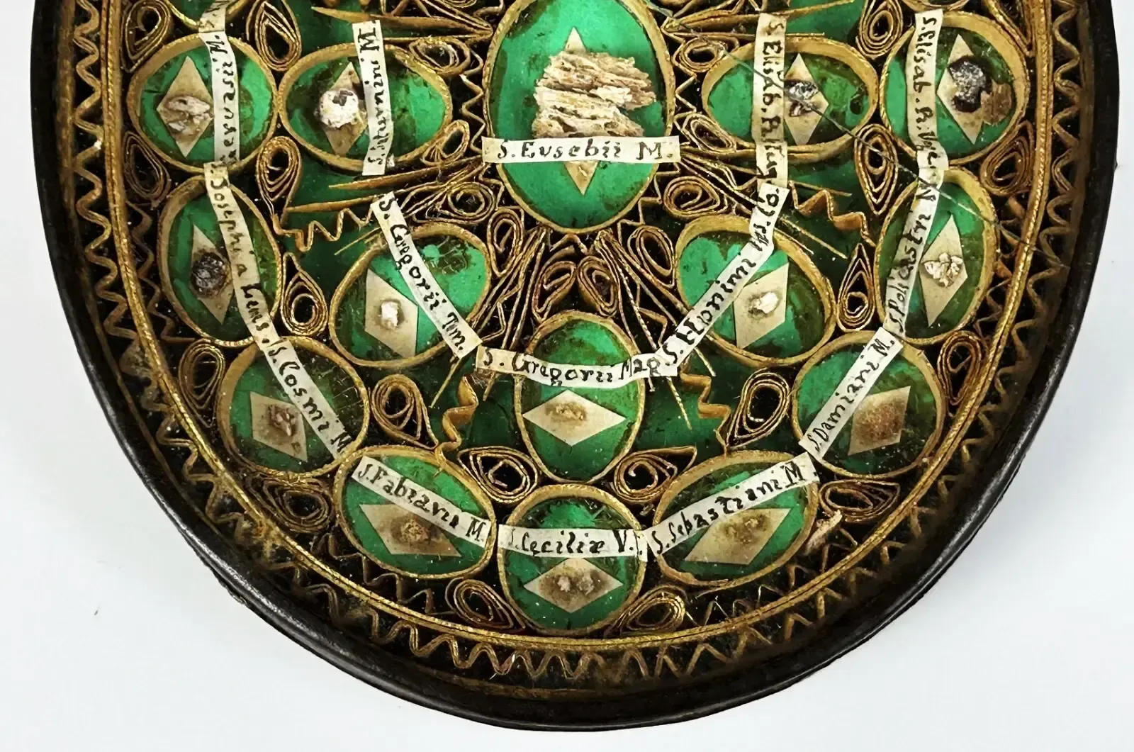 17th Century Catholic Multi Relic Reliquary | Named Saints & Martyrs | Latin Labels | Sacred Antique Shrine photo for sale
