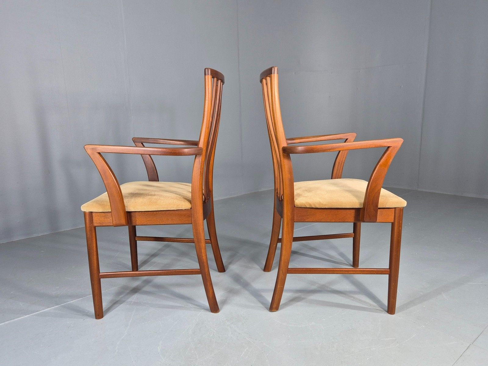2 Vintage McIntosh Carver Dining Chairs Teak Frames Gold Velour Seats Eb12181 photo Furniture