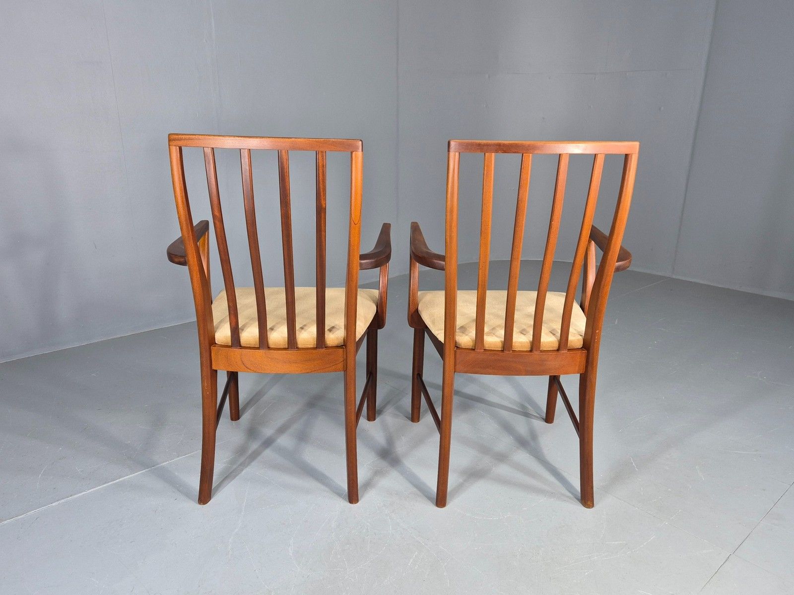 2 Vintage McIntosh Carver Dining Chairs Teak Frames Gold Velour Seats Eb12181 photo 250.0