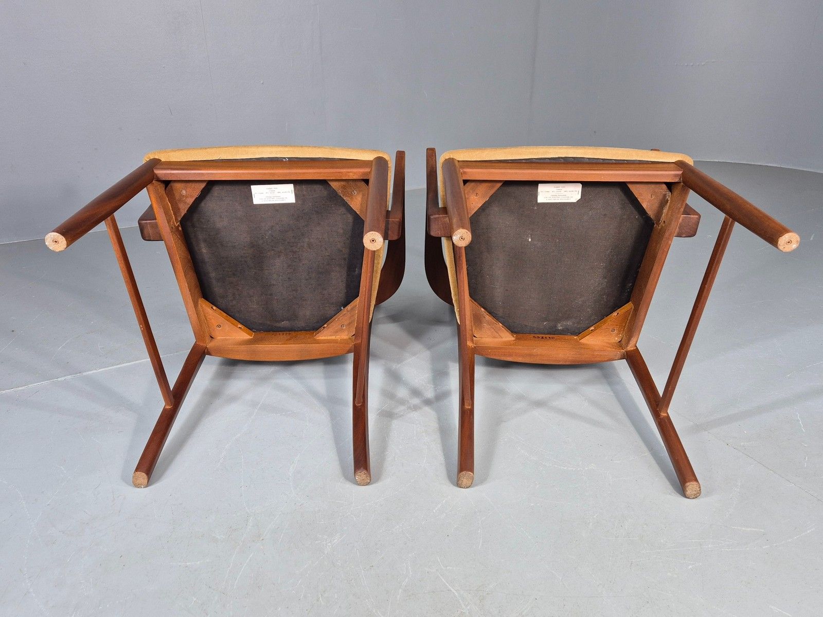 photo furniture 2 Vintage McIntosh Carver Dining Chairs Teak Frames Gold Velour Seats Eb12181