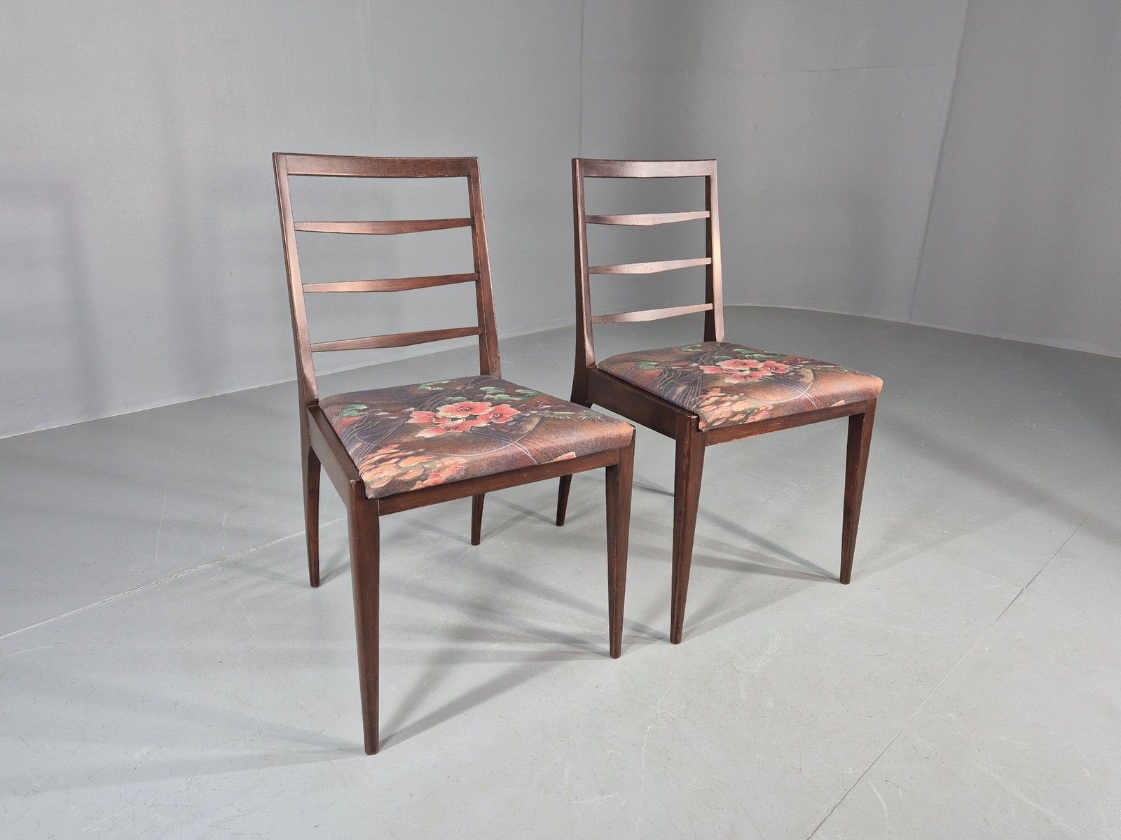 2 Vintage McIntosh Dining Chairs 1960s Retro Floral Upholstery Eb12177