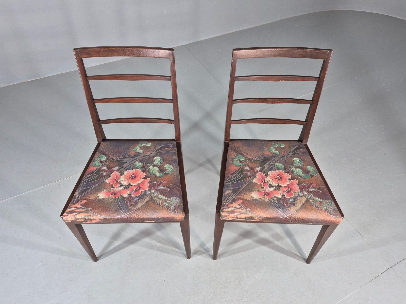 2 Vintage McIntosh Dining Chairs 1960s Retro Floral Upholstery Eb12177 photo for sale
