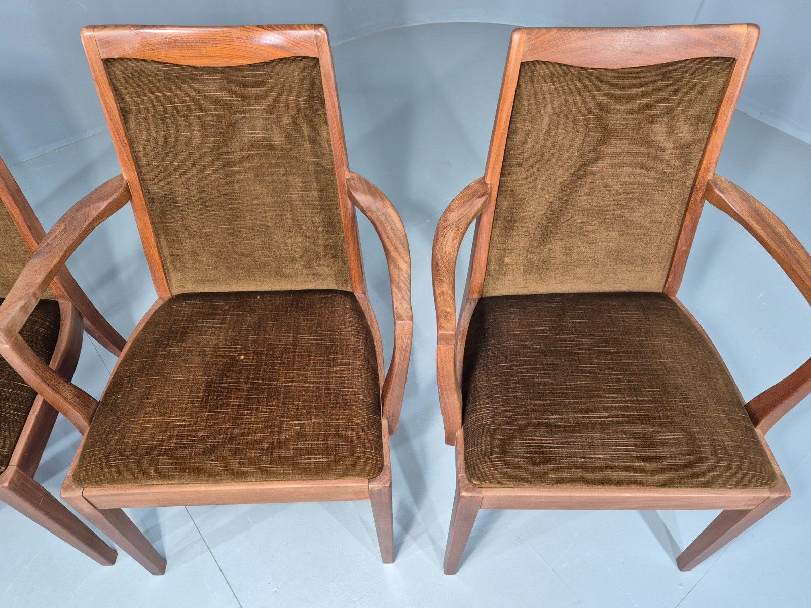 4 Vintage G Plan Dining Chairs Teak Frame Brown Dralon 70s Retro Fresco Eb12185 photo vinterior