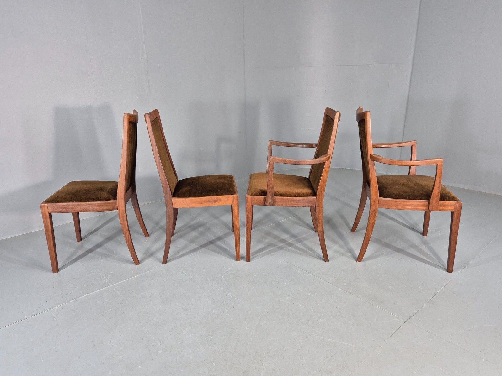 4 Vintage G Plan Dining Chairs Teak Frame Brown Dralon 70s Retro Fresco Eb12185 photo vintage