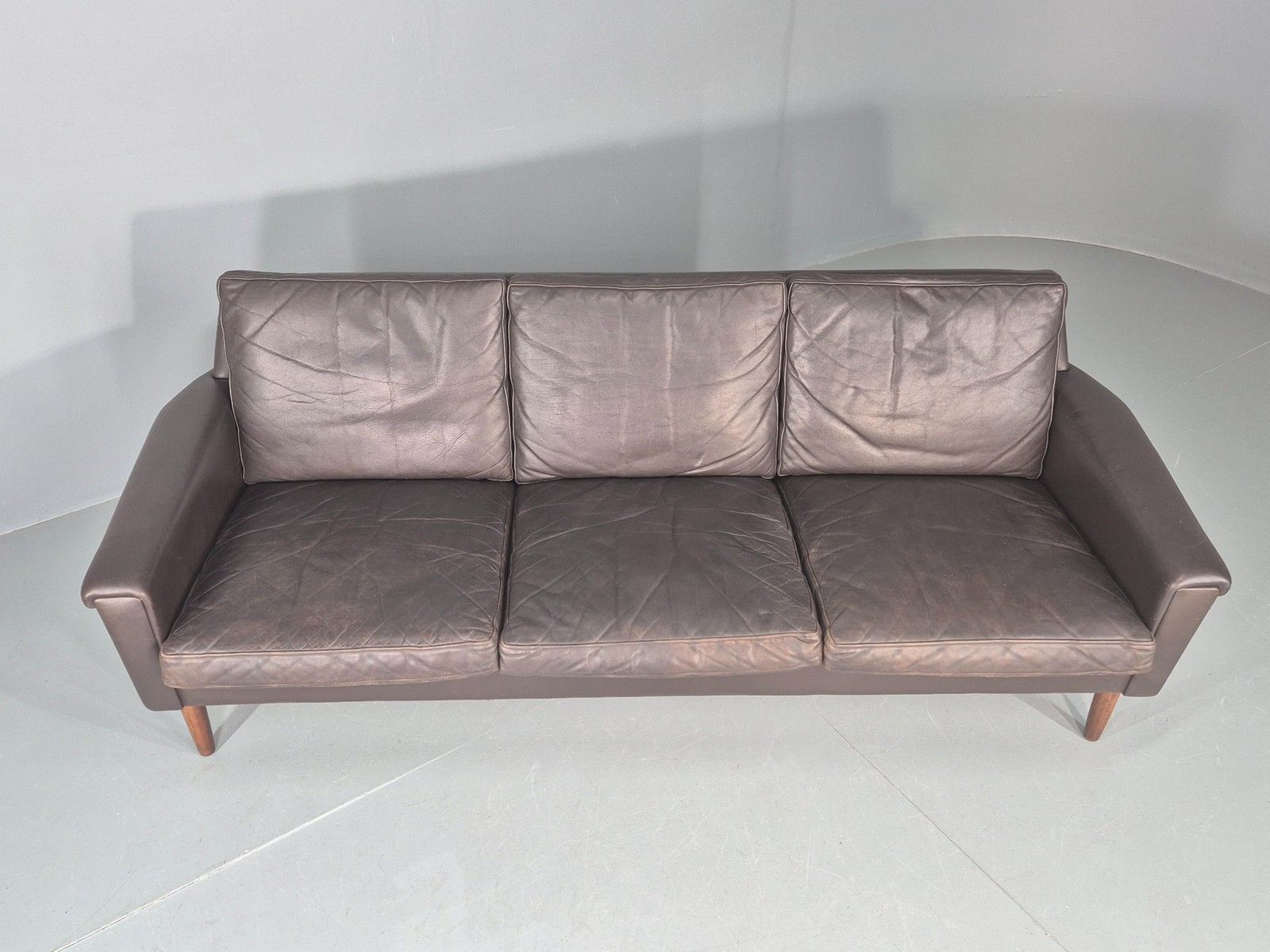 Vintage Mid Century 3 Seater Danish Brown Leather Sofa Retro 1960s Eb12261 photo Furniture