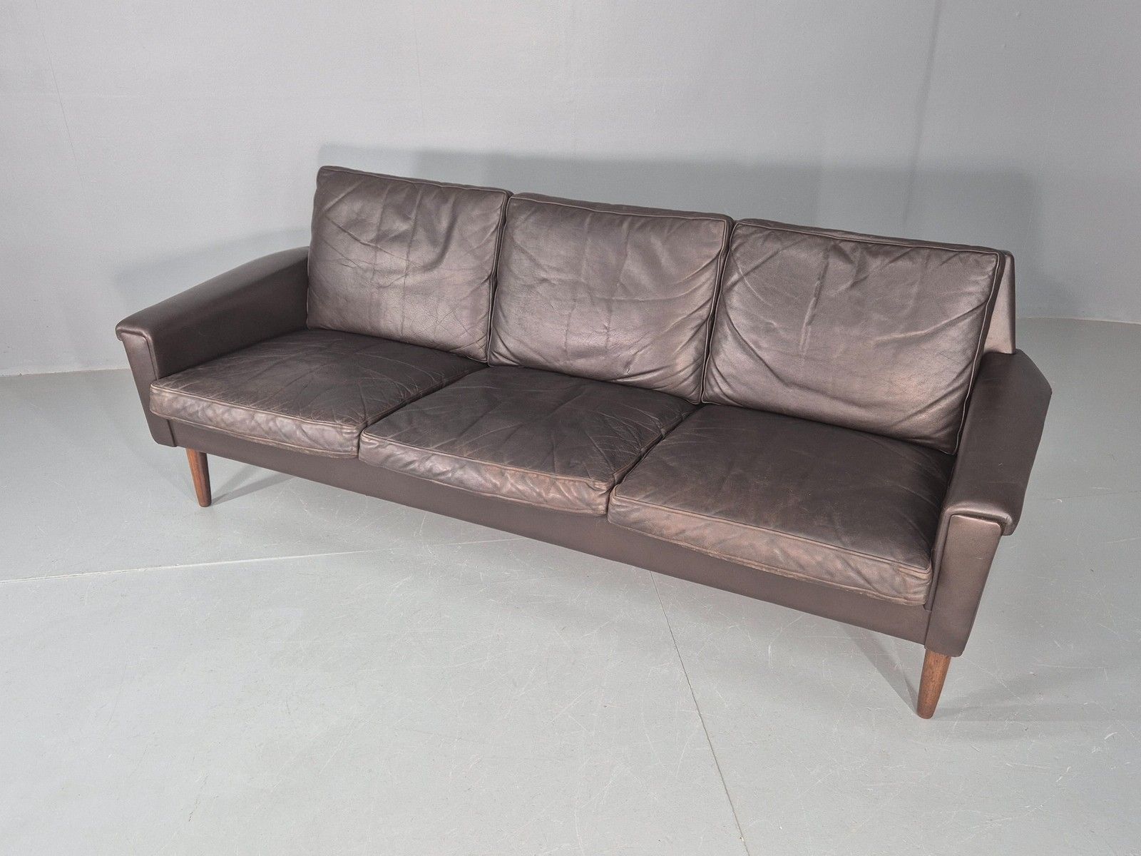 Vintage Mid Century 3 Seater Danish Brown Leather Sofa Retro 1960s Eb12261 photo vinterior