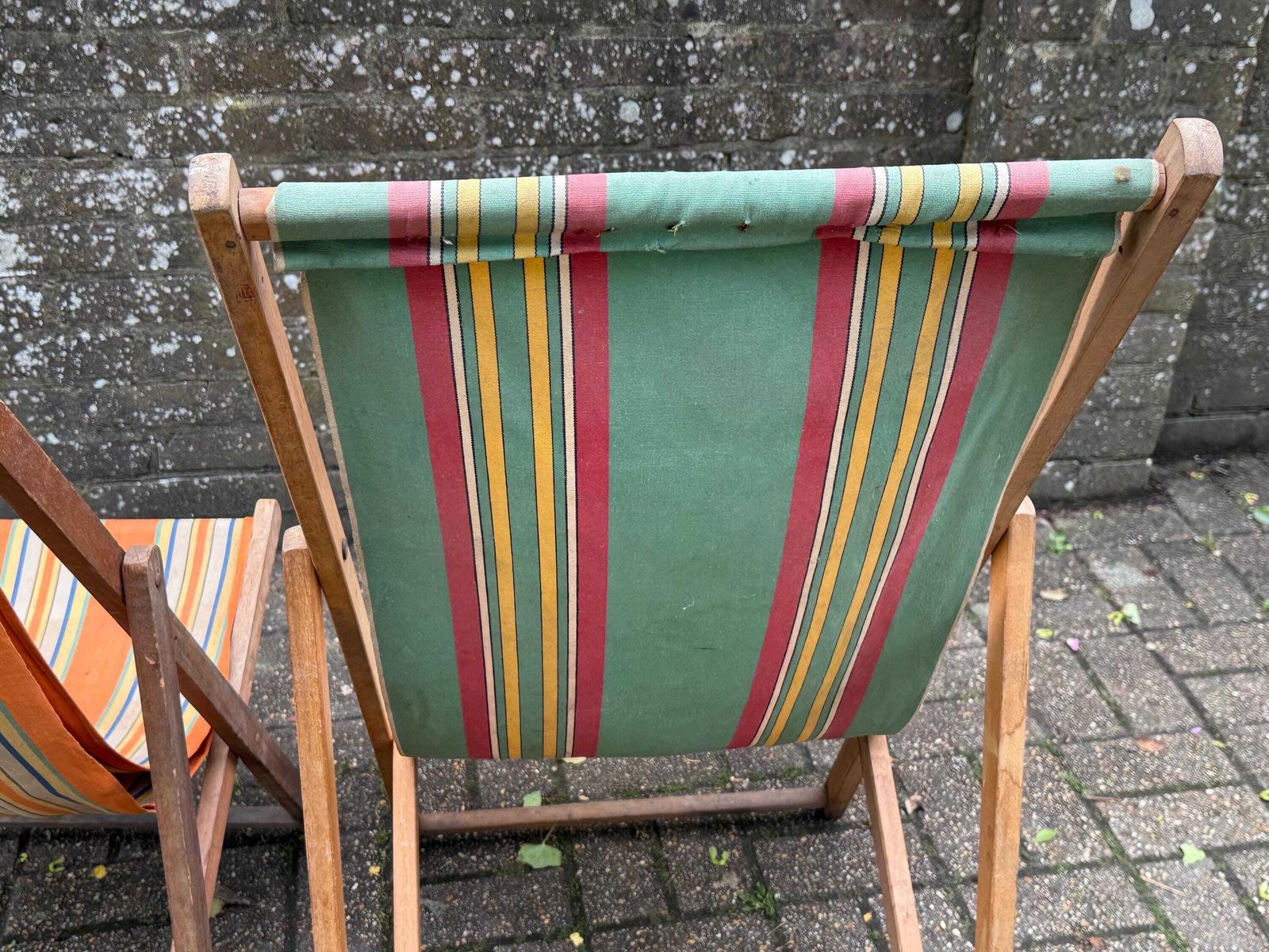 Authentic Pair Of Vintage British Deck Chairs Mid Century Garden Seating photo buy