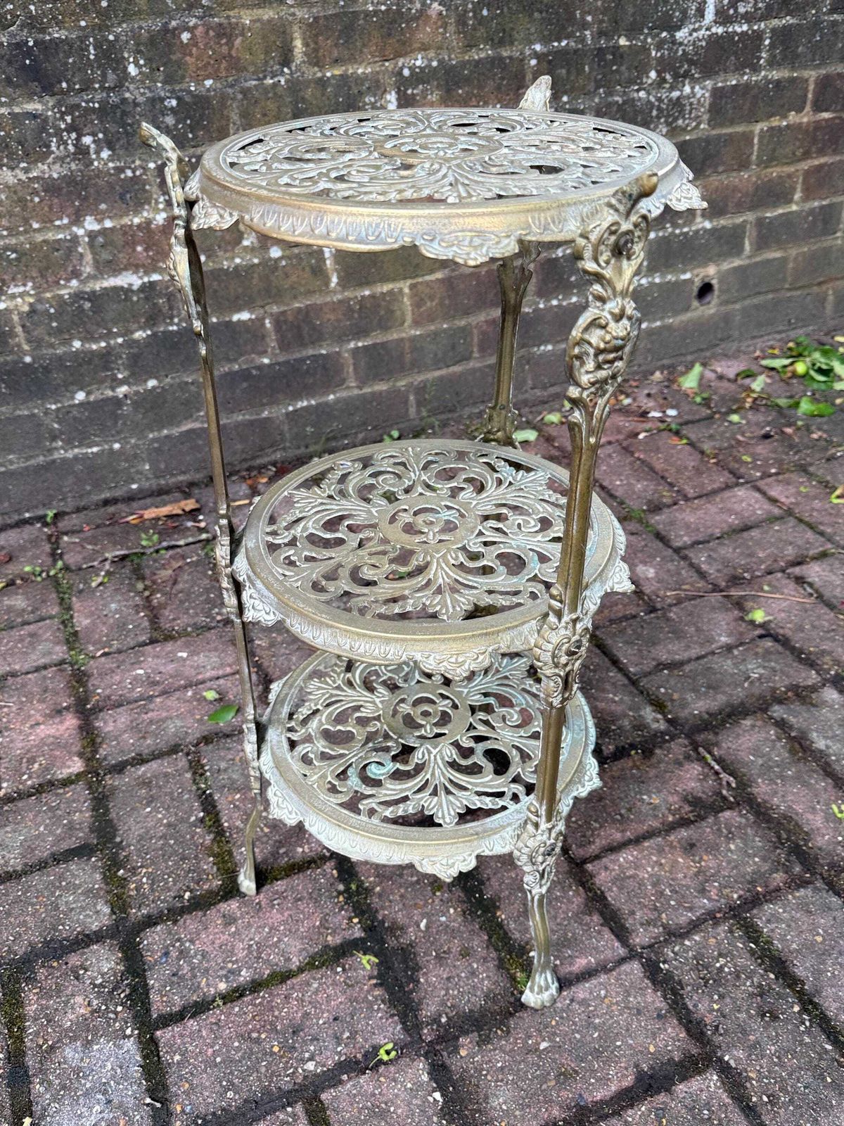 Authentic Victorian Ornate Brass Plant Stand Three Tier Display Stand photo Home Decor