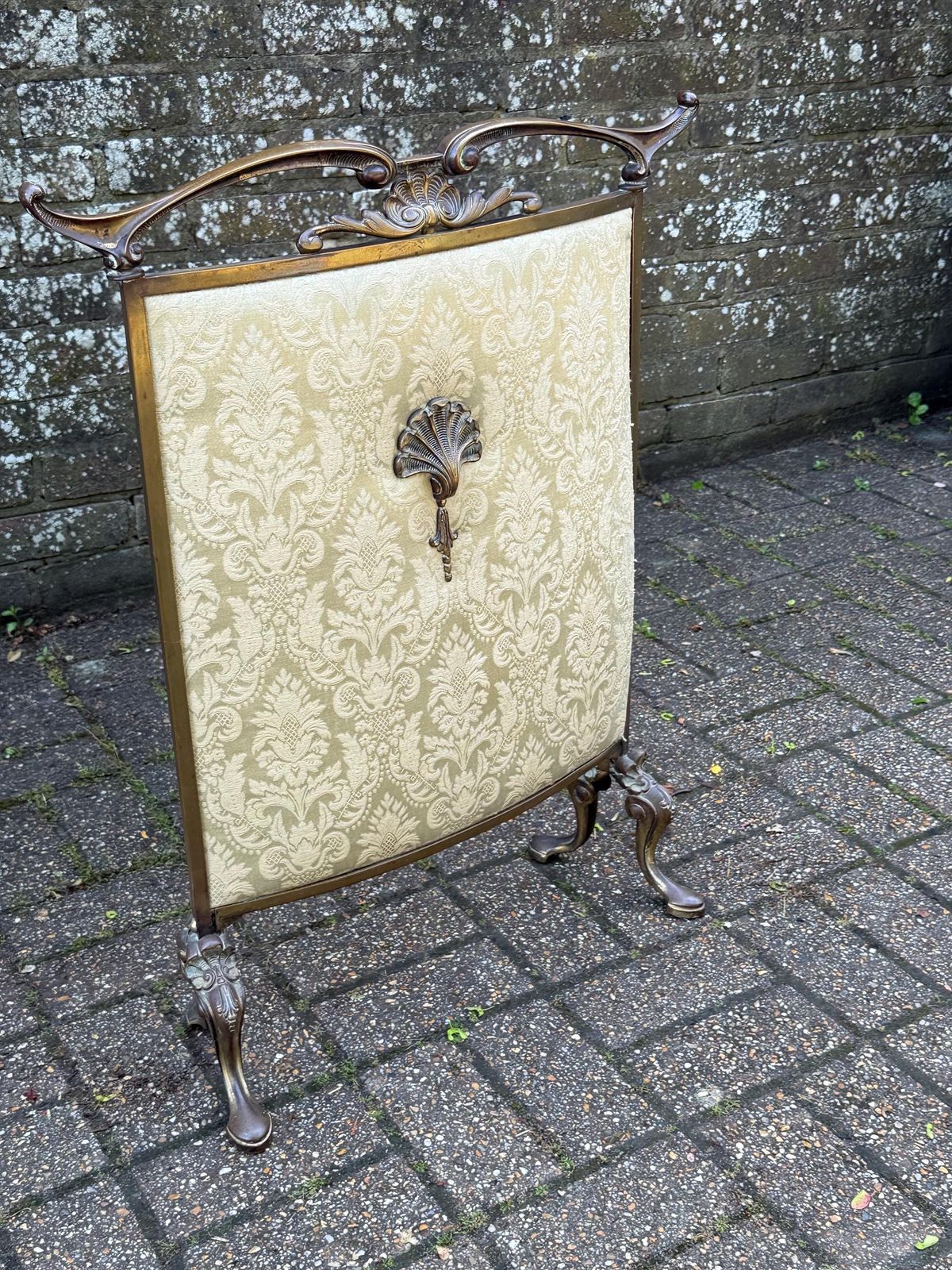 Exceptional Vintage Brass Fire Screen, Art Nouveau Style Fireplace Guard photo for sale