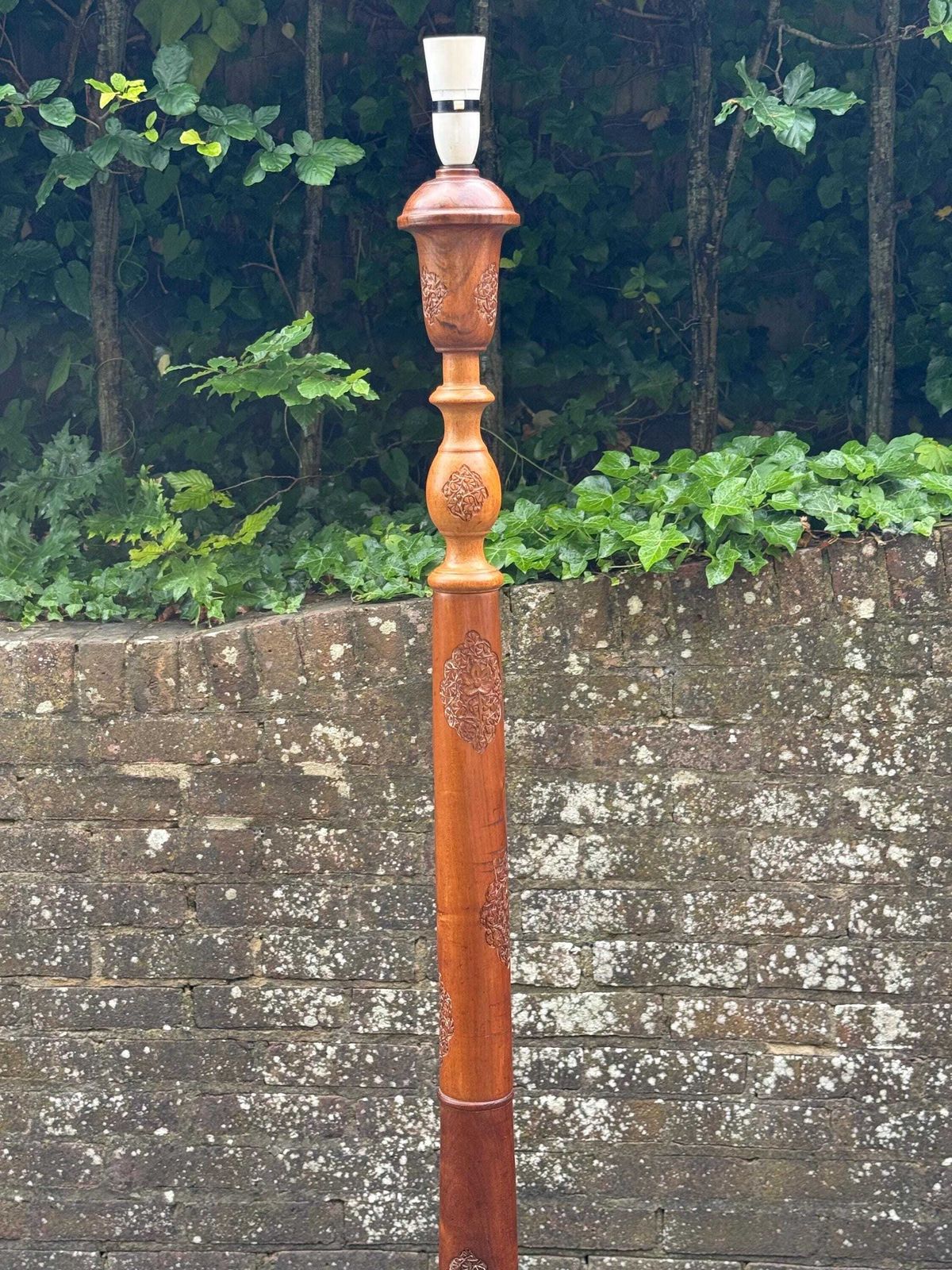 Stunning Vintage Indian Carved Wooden Standard Lamp Pumposh Mid Century Floor Lamp Working And Tested photo for sale