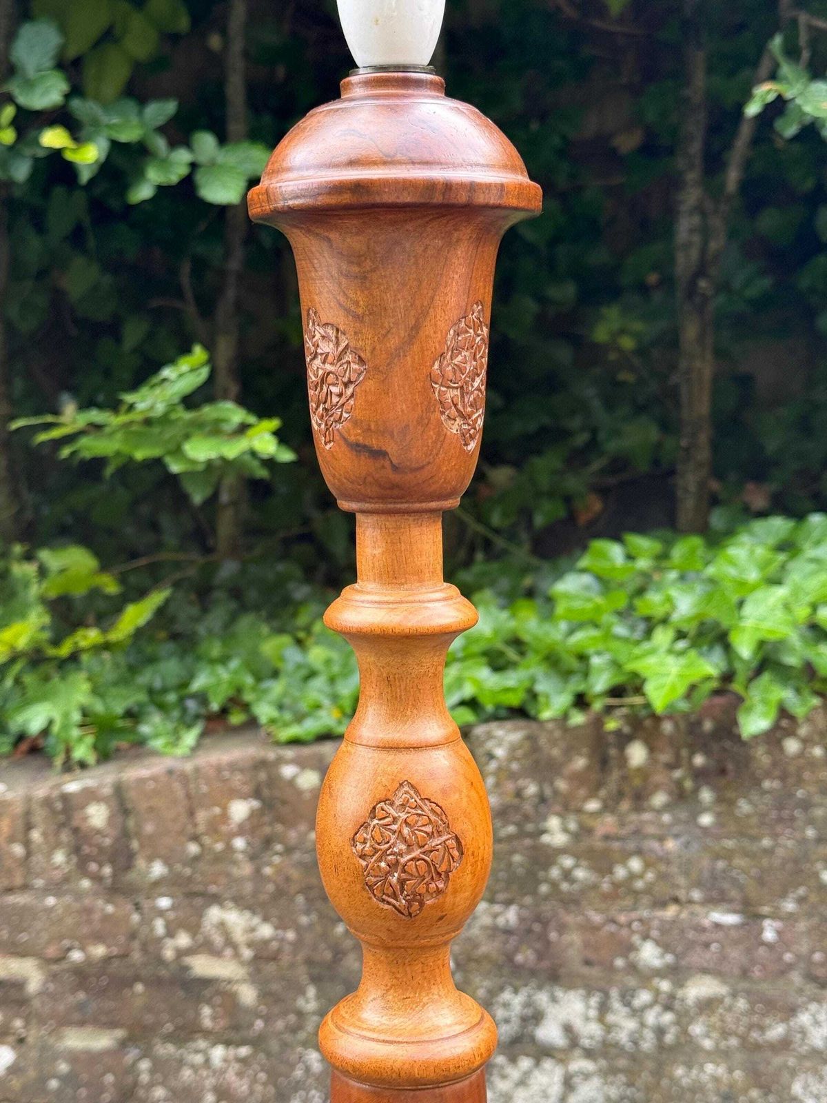Stunning Vintage Indian Carved Wooden Standard Lamp Pumposh Mid Century Floor Lamp Working And Tested photo vintage