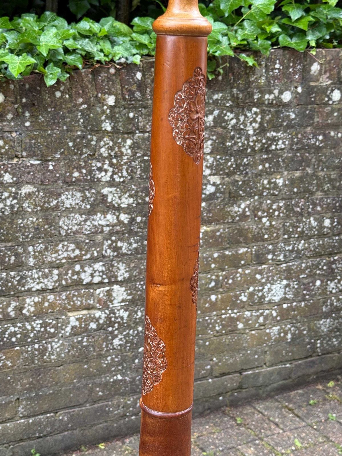Lighting Stunning Vintage Indian Carved Wooden Standard Lamp Pumposh Mid Century Floor Lamp Working And Tested photo