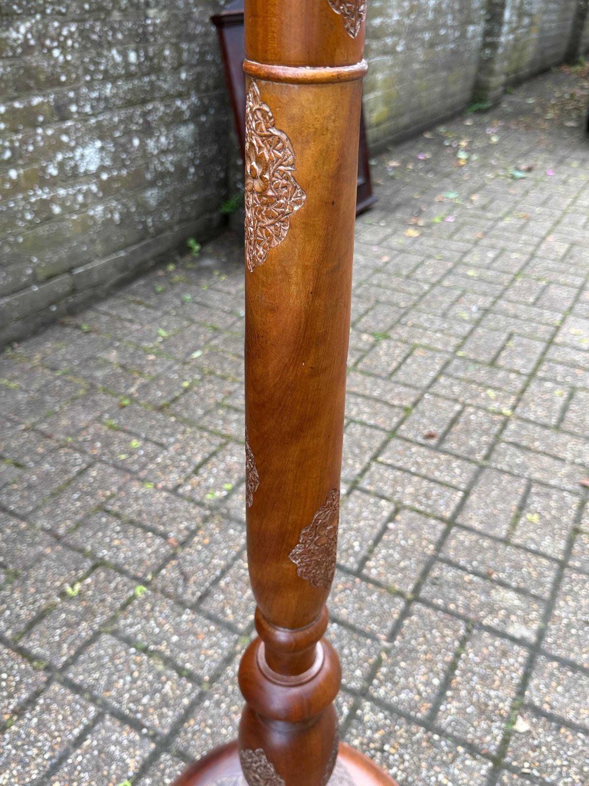 photo buy Stunning Vintage Indian Carved Wooden Standard Lamp Pumposh Mid Century Floor Lamp Working And Tested