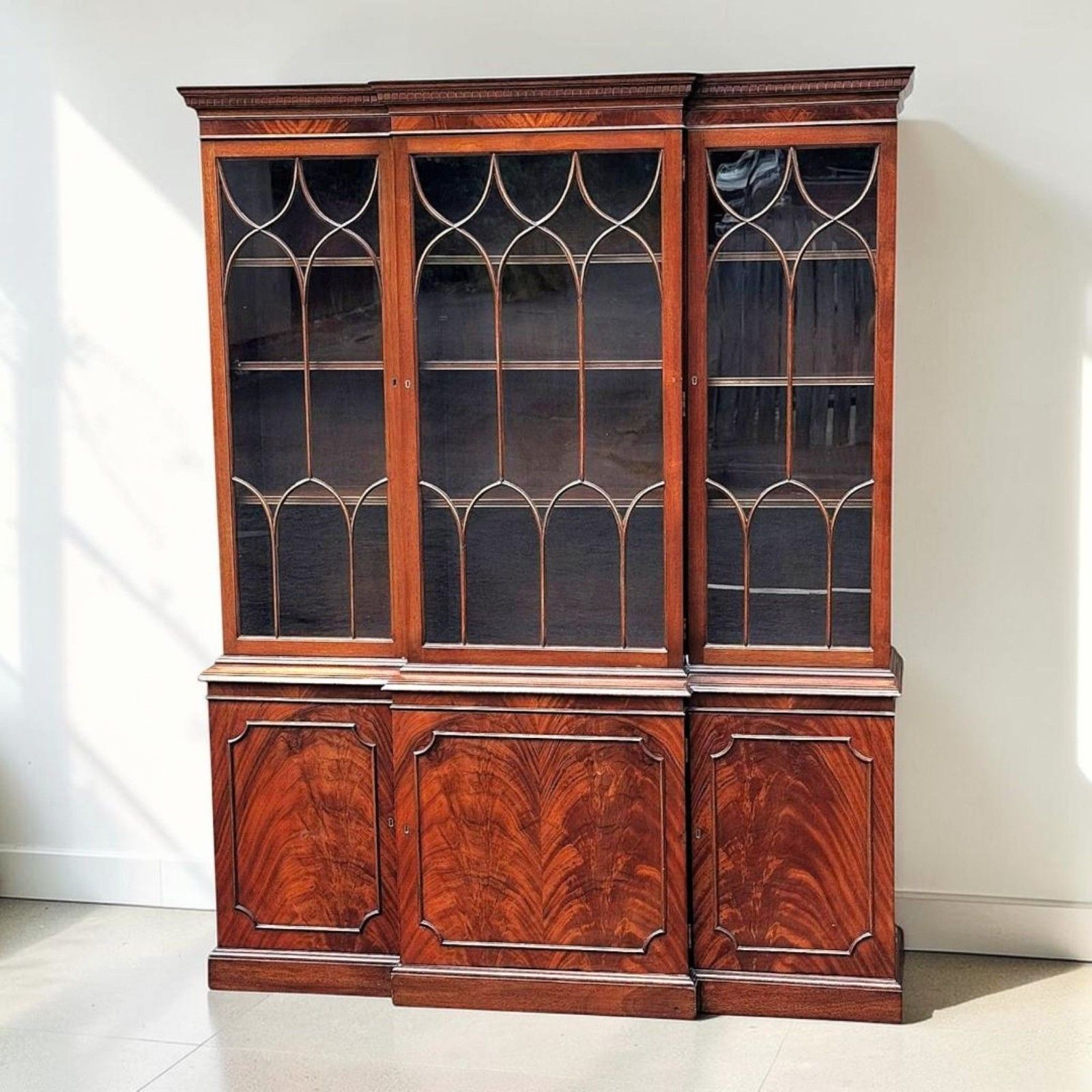 Mahogany Three Door Breakfront Bookcase