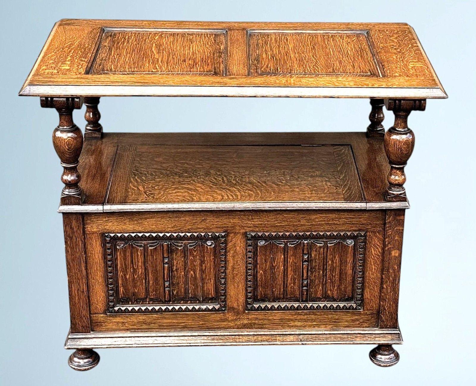 Antique Golden Oak Monks Bench photo vintage