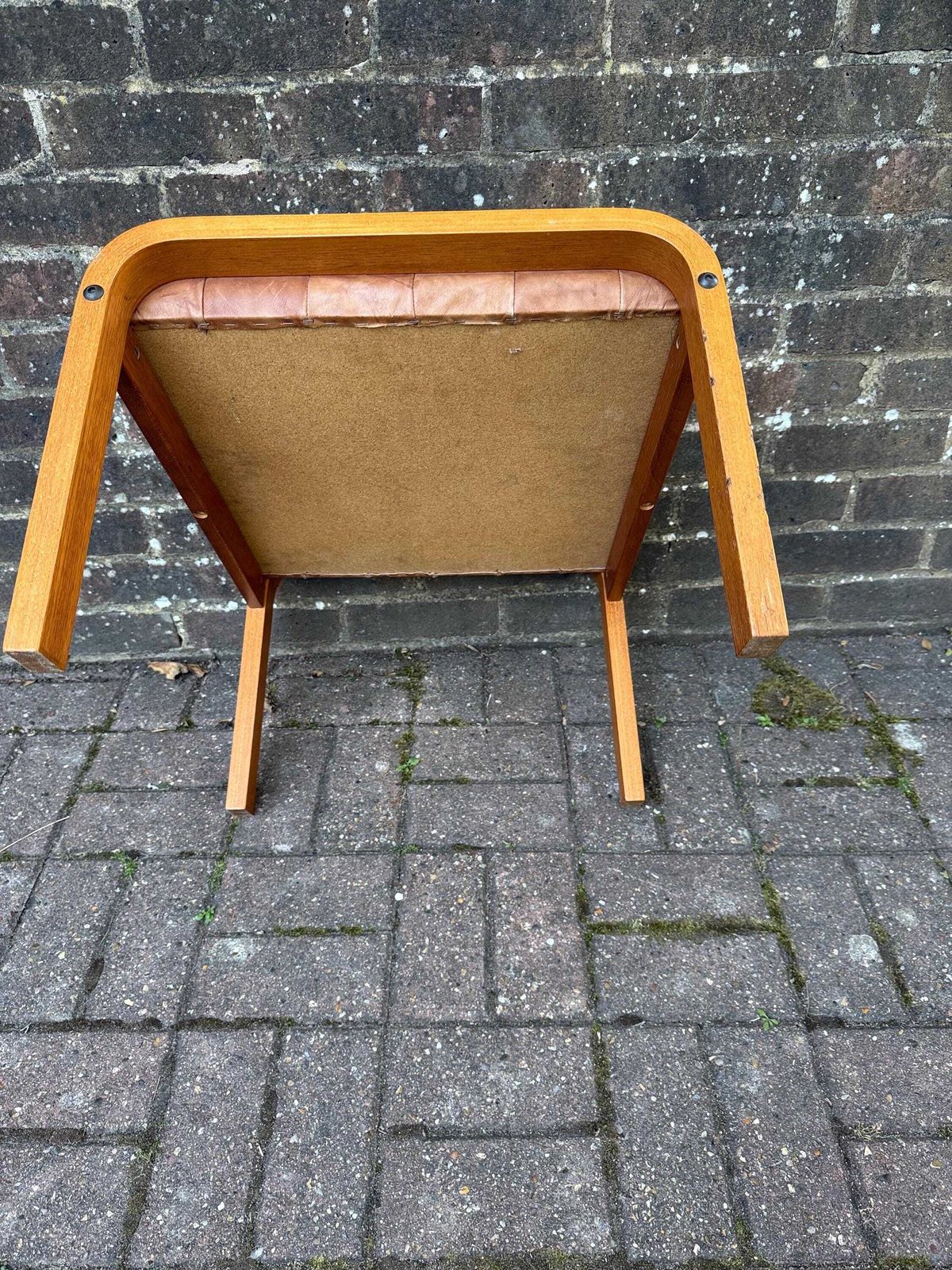 Vintage Danish Style Leather Footstool Mid Century Scandinavian Ottoman Retro Stool Mcm Foot Rest Bentwood Seat photo vintage