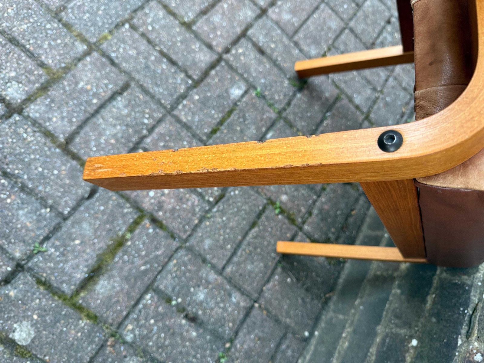 photo for sale Vintage Danish Style Leather Footstool Mid Century Scandinavian Ottoman Retro Stool Mcm Foot Rest Bentwood Seat