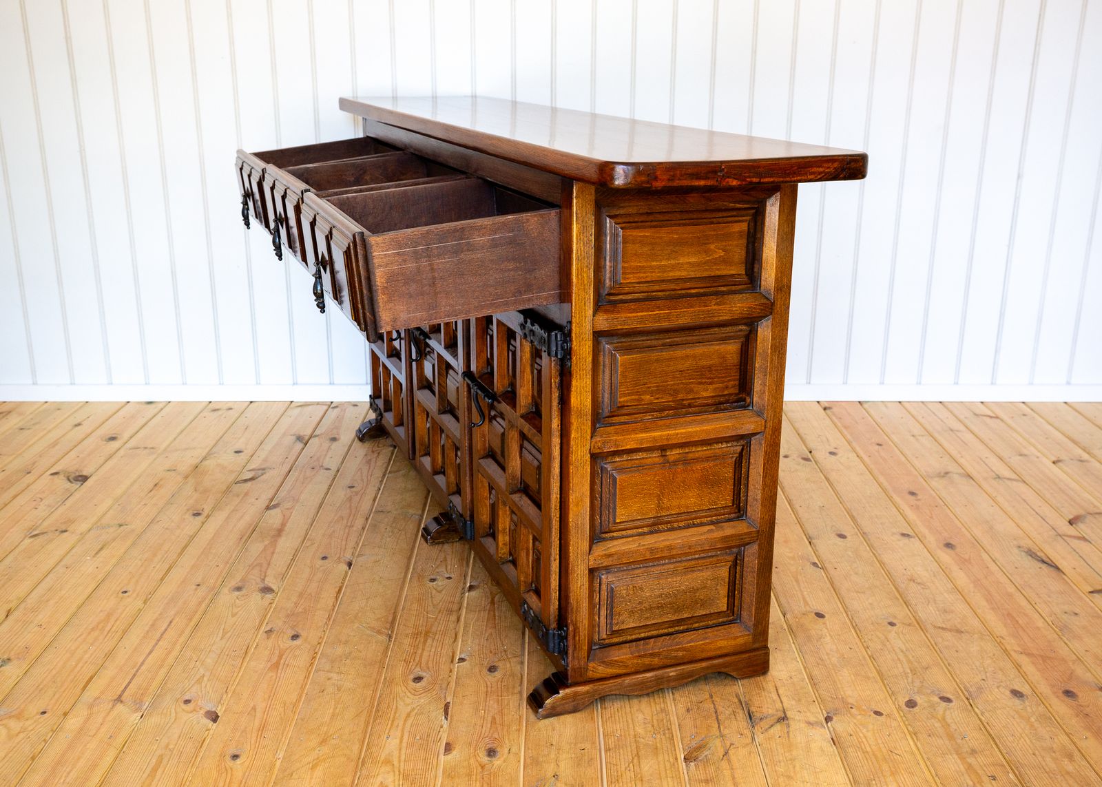 Spanish Sideboard Credenza Navarro Argudo Baroque Tuscan Mid Century Walnut Iron Brutalist Geometric Catalan photo vintage