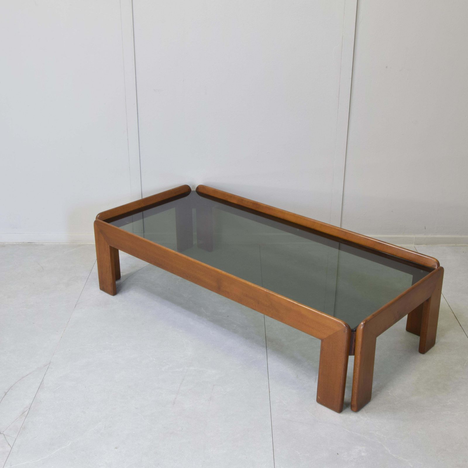 Afra & Tobia Scarpa For Cassin Rectangular Coffee Table In Walnut And Smoked Glass photo Furniture