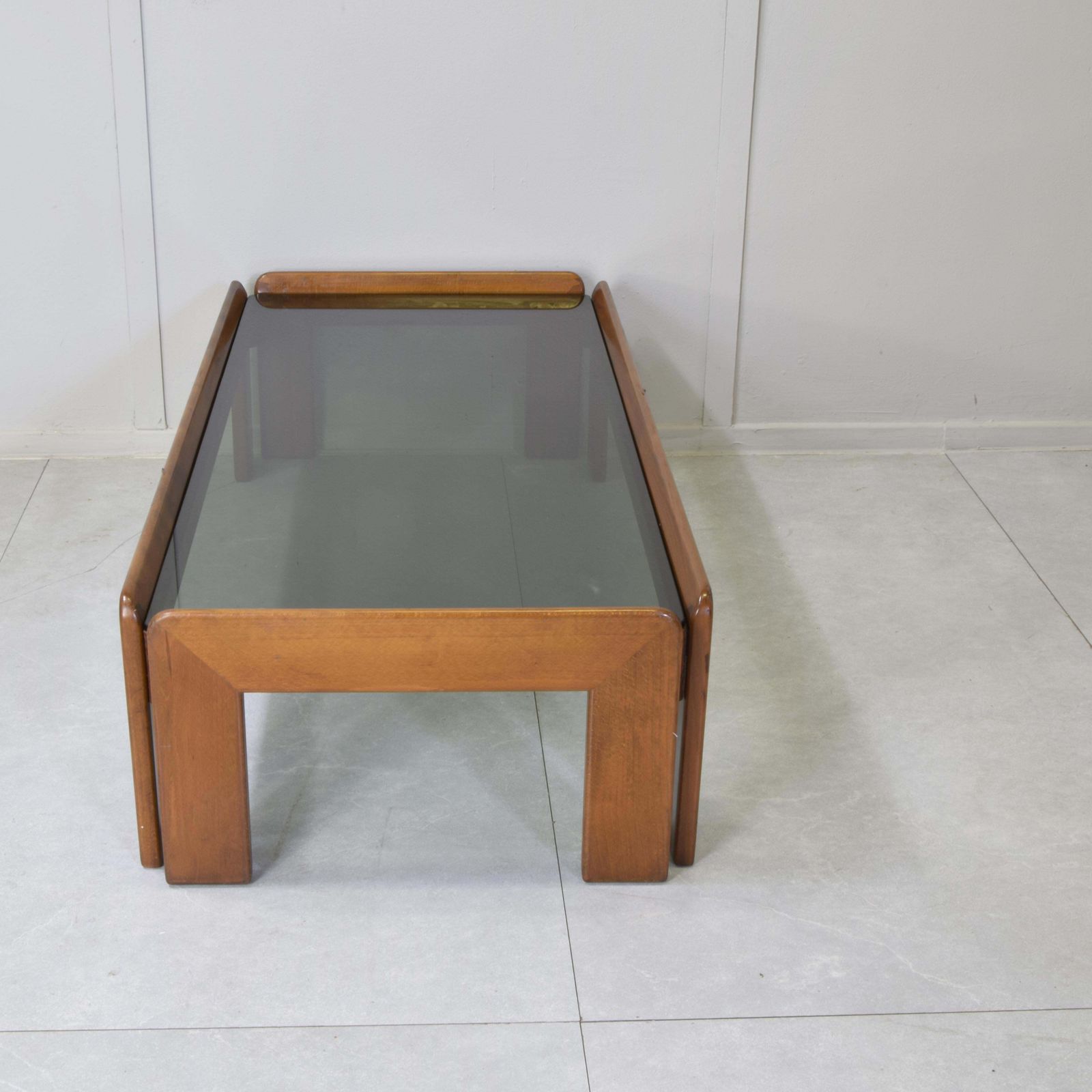 Afra & Tobia Scarpa For Cassin Rectangular Coffee Table In Walnut And Smoked Glass photo buy