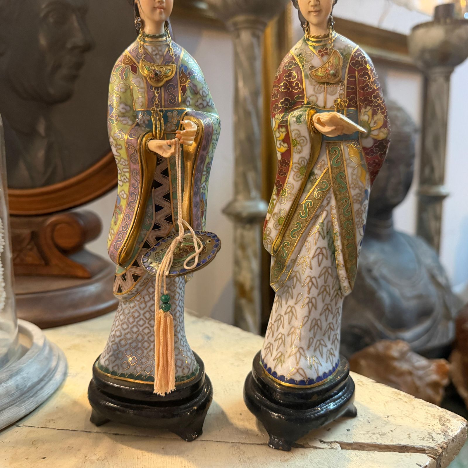 Two 1960s Chinese Export Cloisonnè Traditional Figures Of Woman photo 1571.0