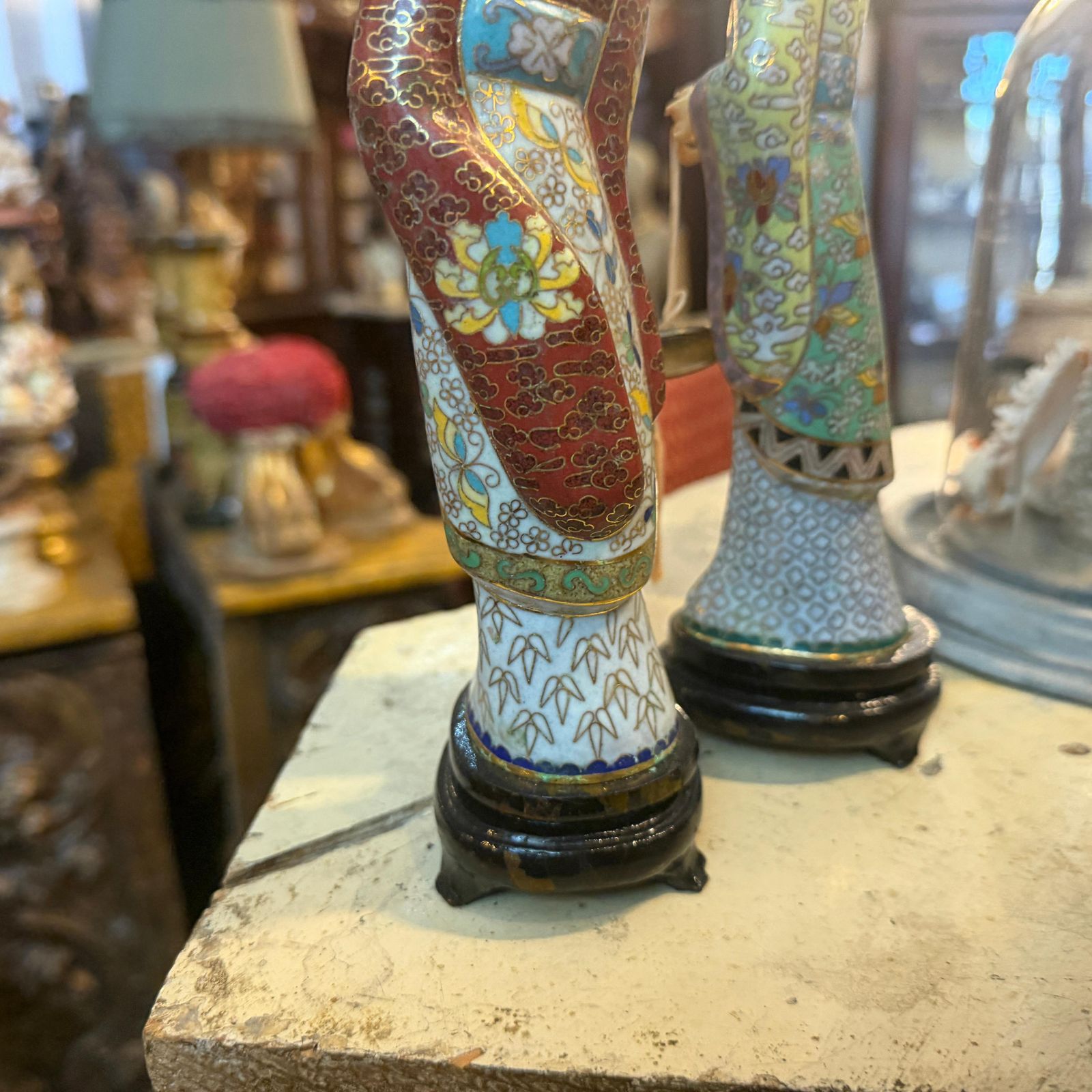 photo furniture Two 1960s Chinese Export Cloisonnè Traditional Figures Of Woman