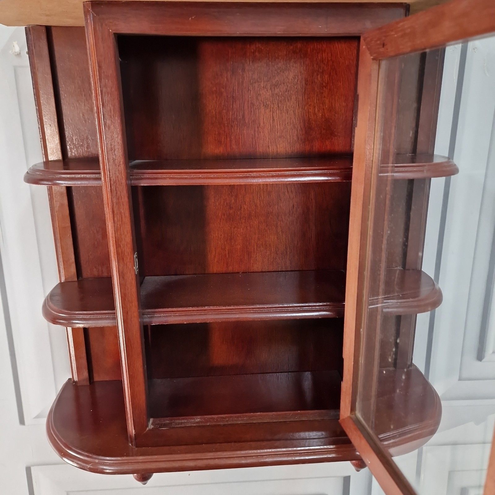 Vintage Wall Cabinet Glazed Display Cupboard Shelves Antique Mahogany Style photo vinterior
