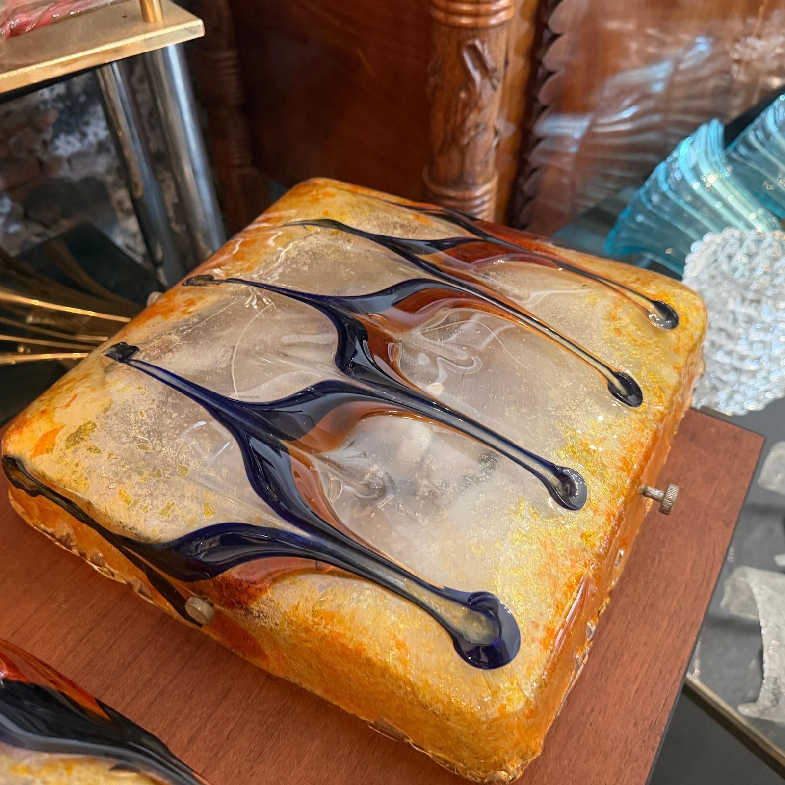 1960s Mid Century Modern Orange And Blue Ceiling Light By Nason For Mazzega photo vintage