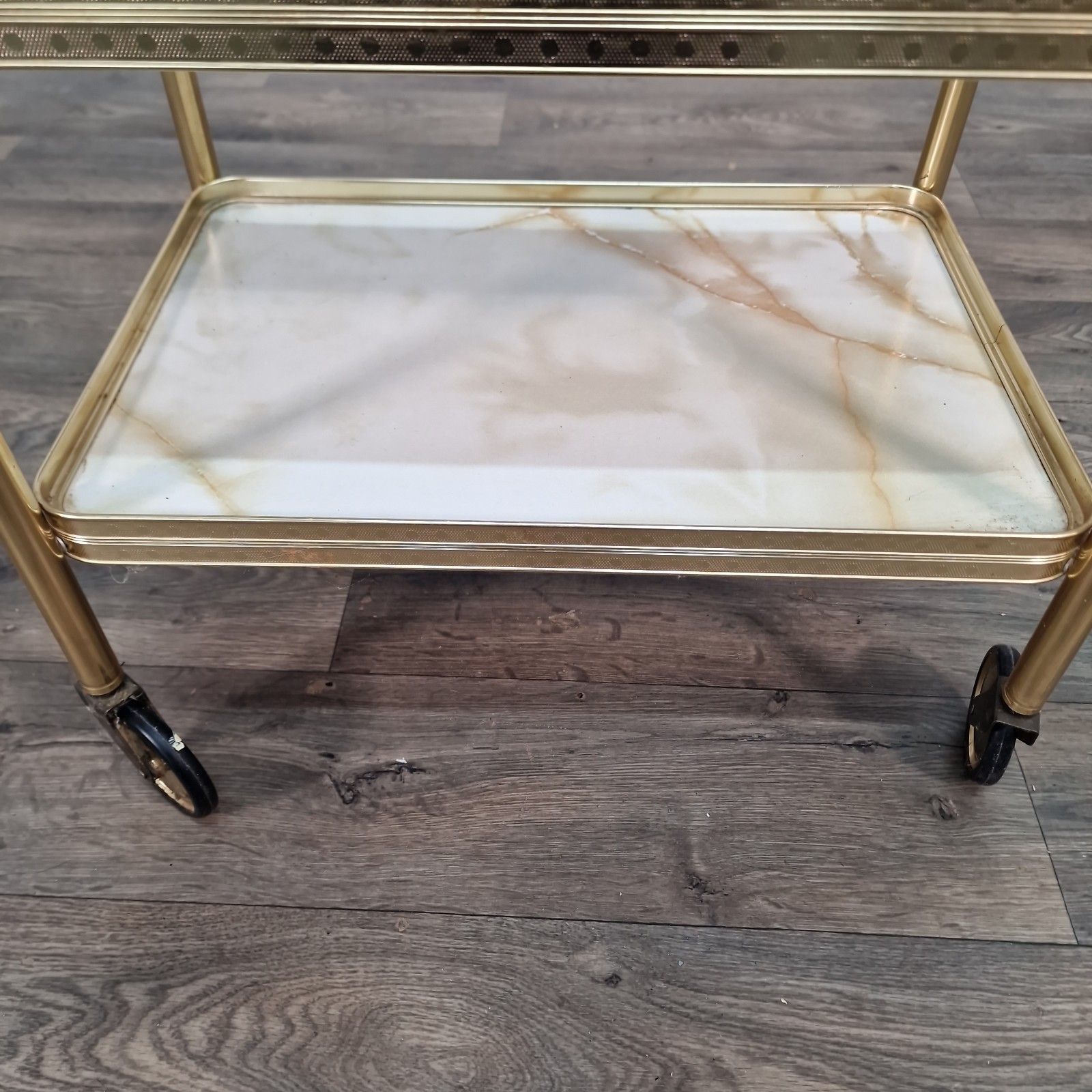 Vintage Drinks Tea Trolley Gold Metal Marble Effect Retro 3 Tier Serving Cart photo buy