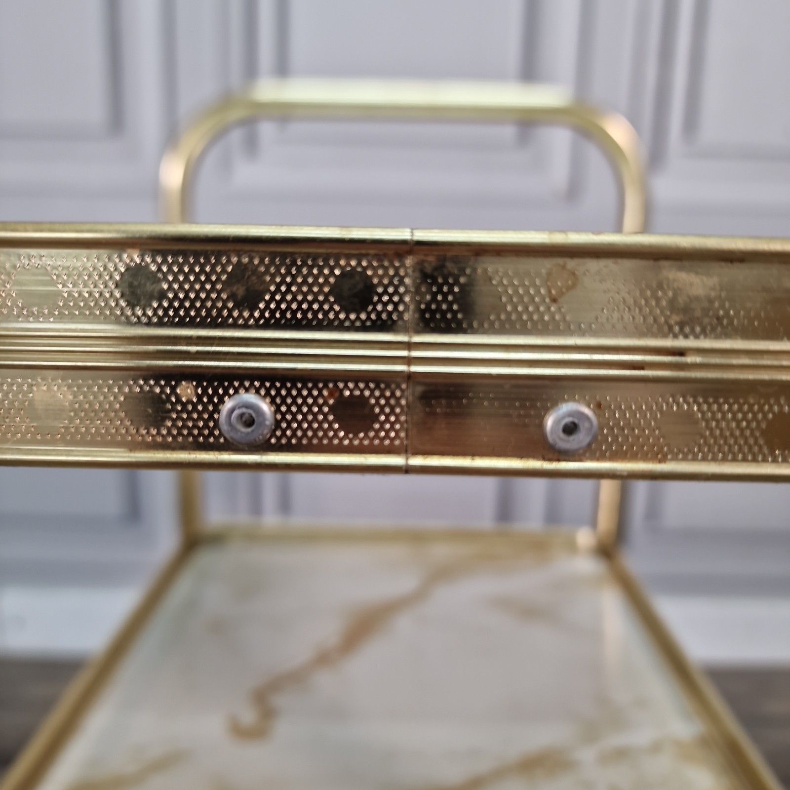 Furniture Vintage Drinks Tea Trolley Gold Metal Marble Effect Retro 3 Tier Serving Cart photo