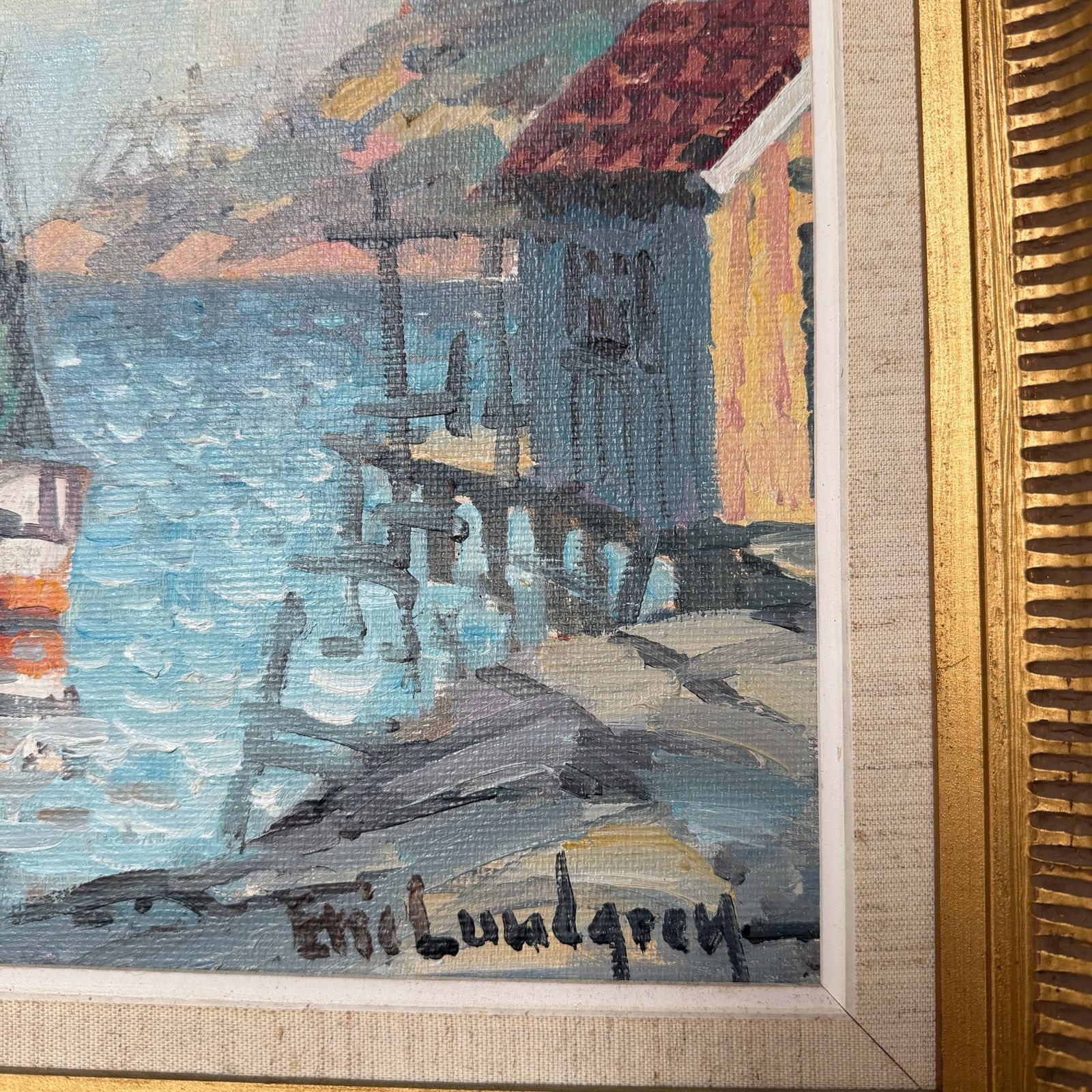 Tranquil Harbour. Vintage Swedish Oil Painting By Eric Lundgren. photo Art