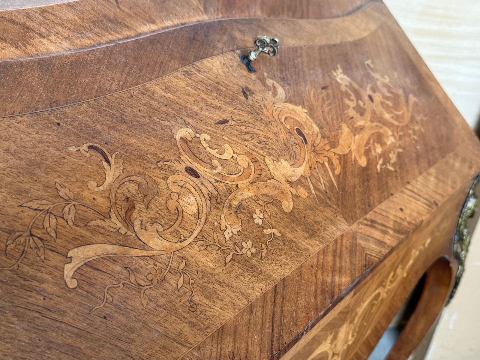 Furniture French Desk With Fold Down Writing Surface And Interior Drawers photo