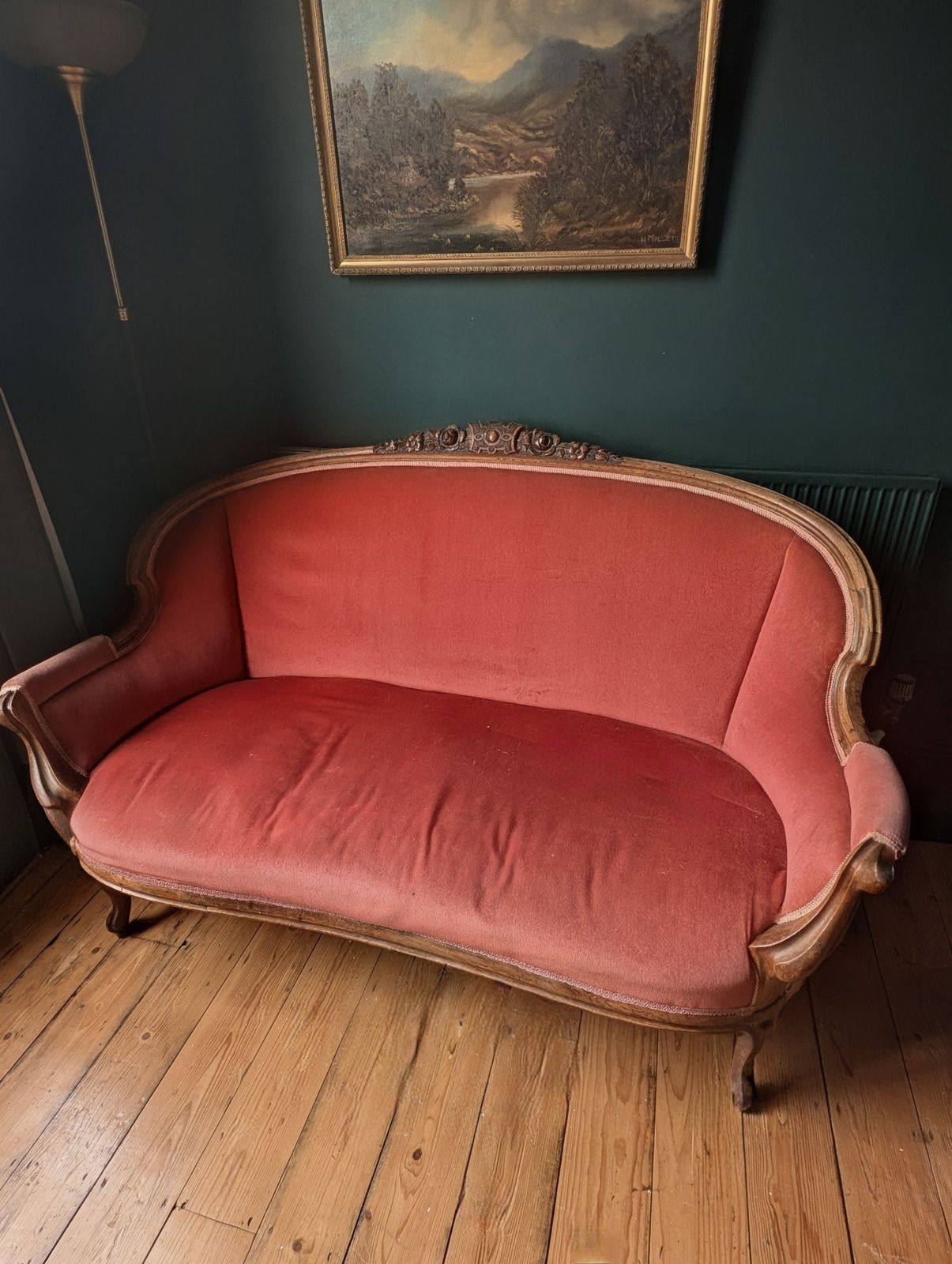 Antique French Louis XV Style Velvet Corbeille Sofa photo furniture