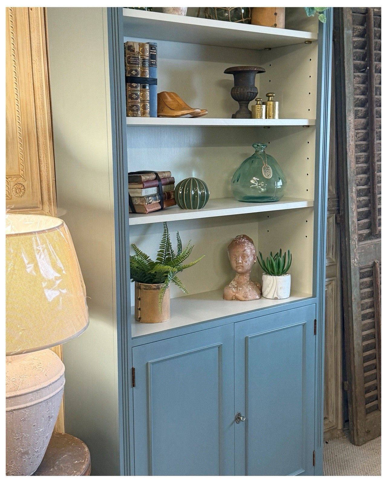Tall Bookshelf /Bookcase With Cupboard In De Nimes By Farrow And Ball photo 465.0