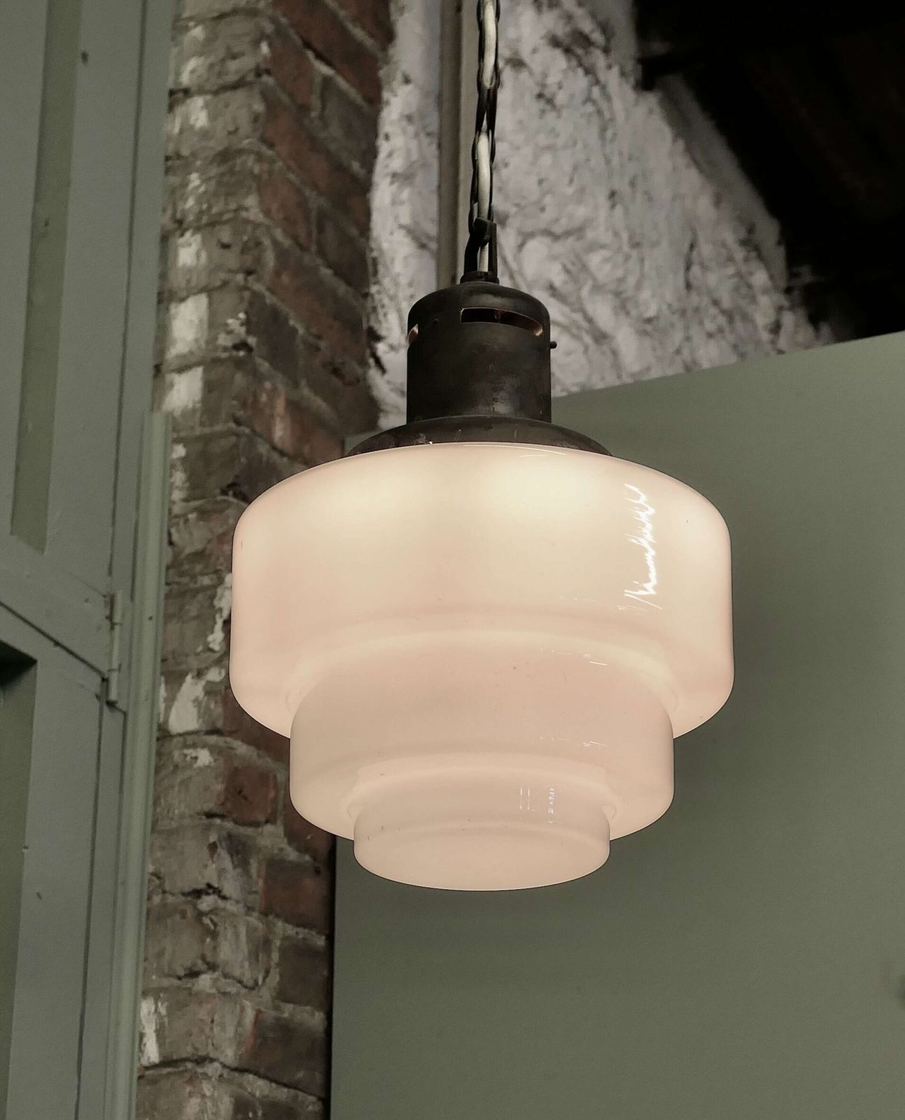 Odeon Industrial Style Opalescent Hanging Light Shade A Stylish Art Deco Light Shade photo Lighting
