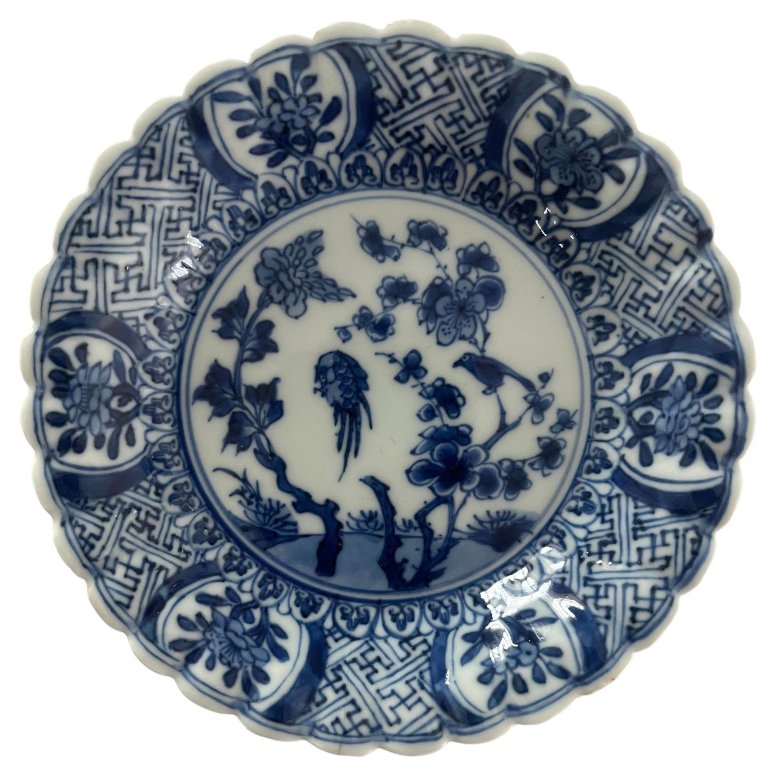 Kangxi Period Blue And White Porcelain Saucer Dish, Fungus Mark, Circa 1700