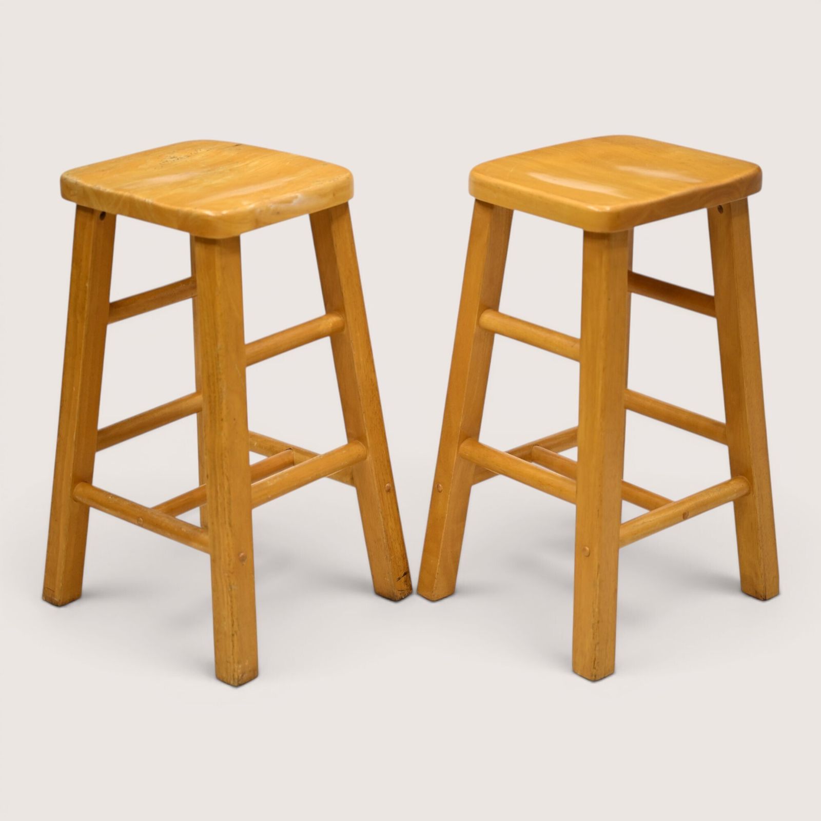 Pair Of Breakfast Bar Stools 66cm Seat Height Vintage Beech Free Uk Delivery*