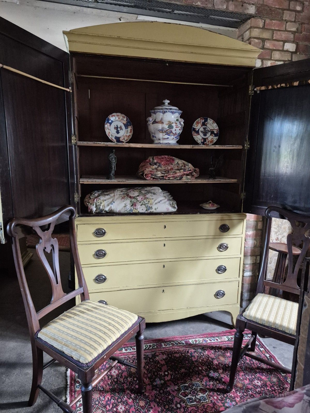 Fabulous C1820 Rustic Country House Yellow Regency Larder Cupboard Linen Press photo vintage