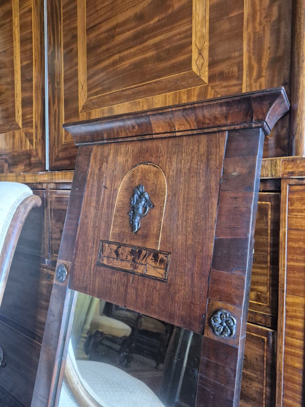 An Amazing 19th C Italian Pier Mirror Winged Putti , Satine, Walnut And Poplar photo furniture