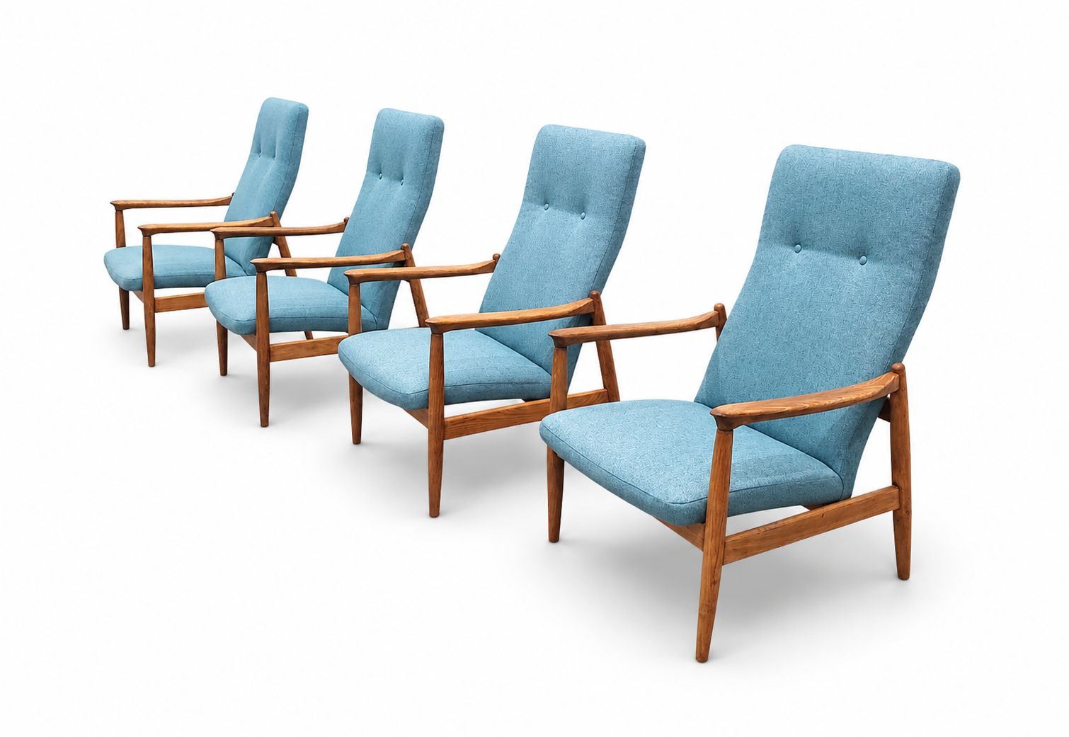 Set Of Two   1965 Chairs By Edmund Homa, Model Gfm 64 High Blue photo vintage