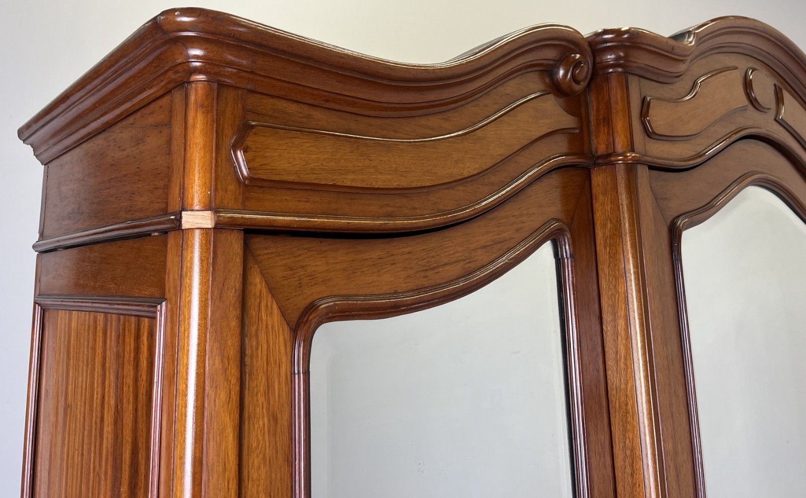 Wardrobe Antique French Mahogany Three Door Mirrored Carved Armoire Lot 6127 photo for sale