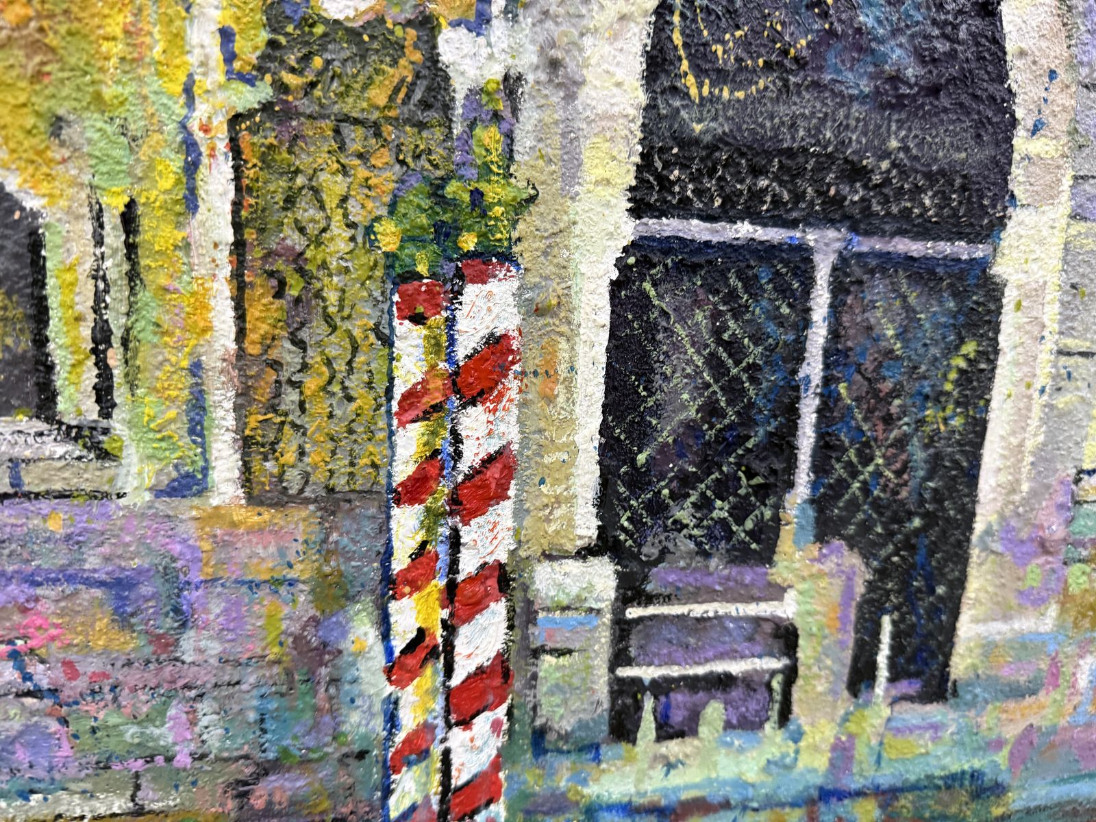 Ulpiano Carrasco Venetiaans paleis en gondelmeerplaats, kleurrijke impasto kanaalweergave, olieverfschilderij Italië 2007 photo 3250.0