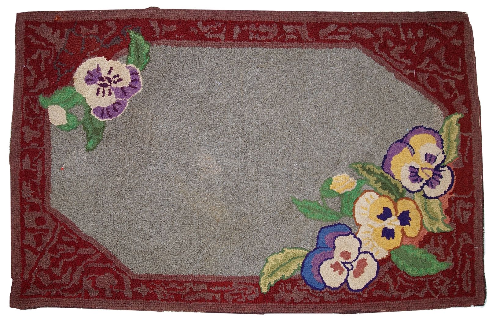 Antiek Amerikaans gehaakt tapijt 2' x 3,3' – Wol – Grijs – jaren 1920 photo furniture