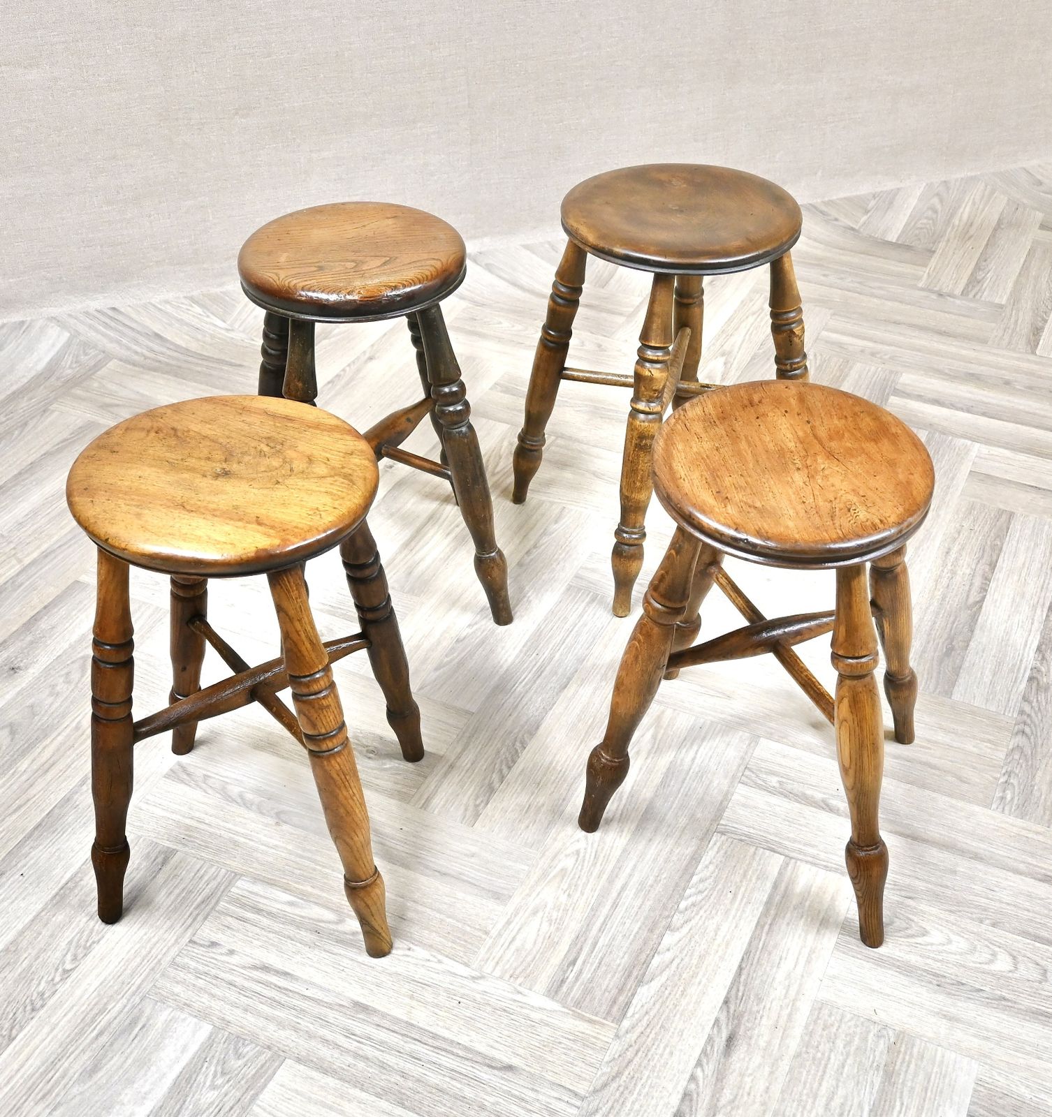 4 X Antique Windsor Bar Stools With Elm Seats photo for sale