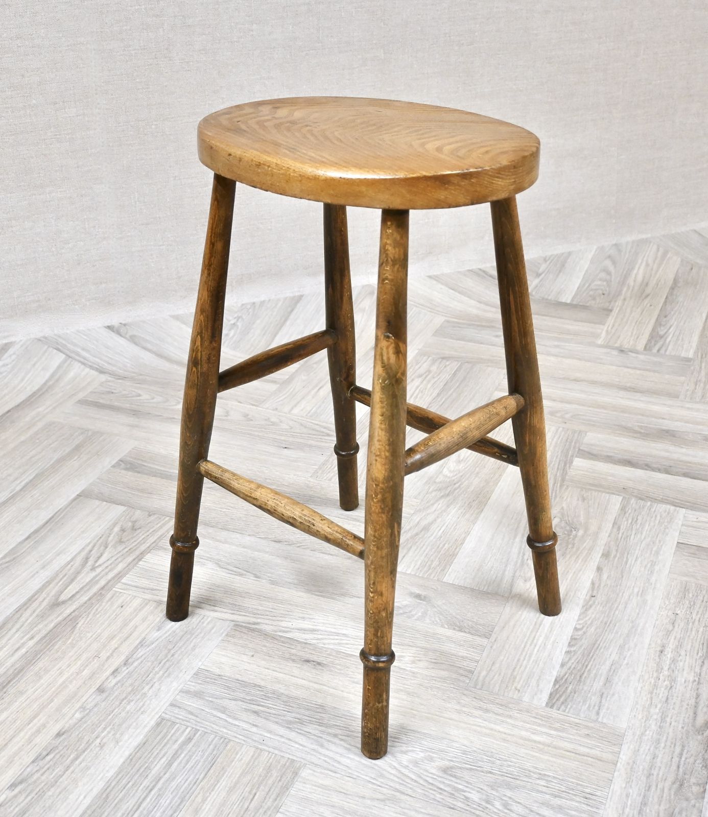 Tall Oval Seated Antique Country Stool