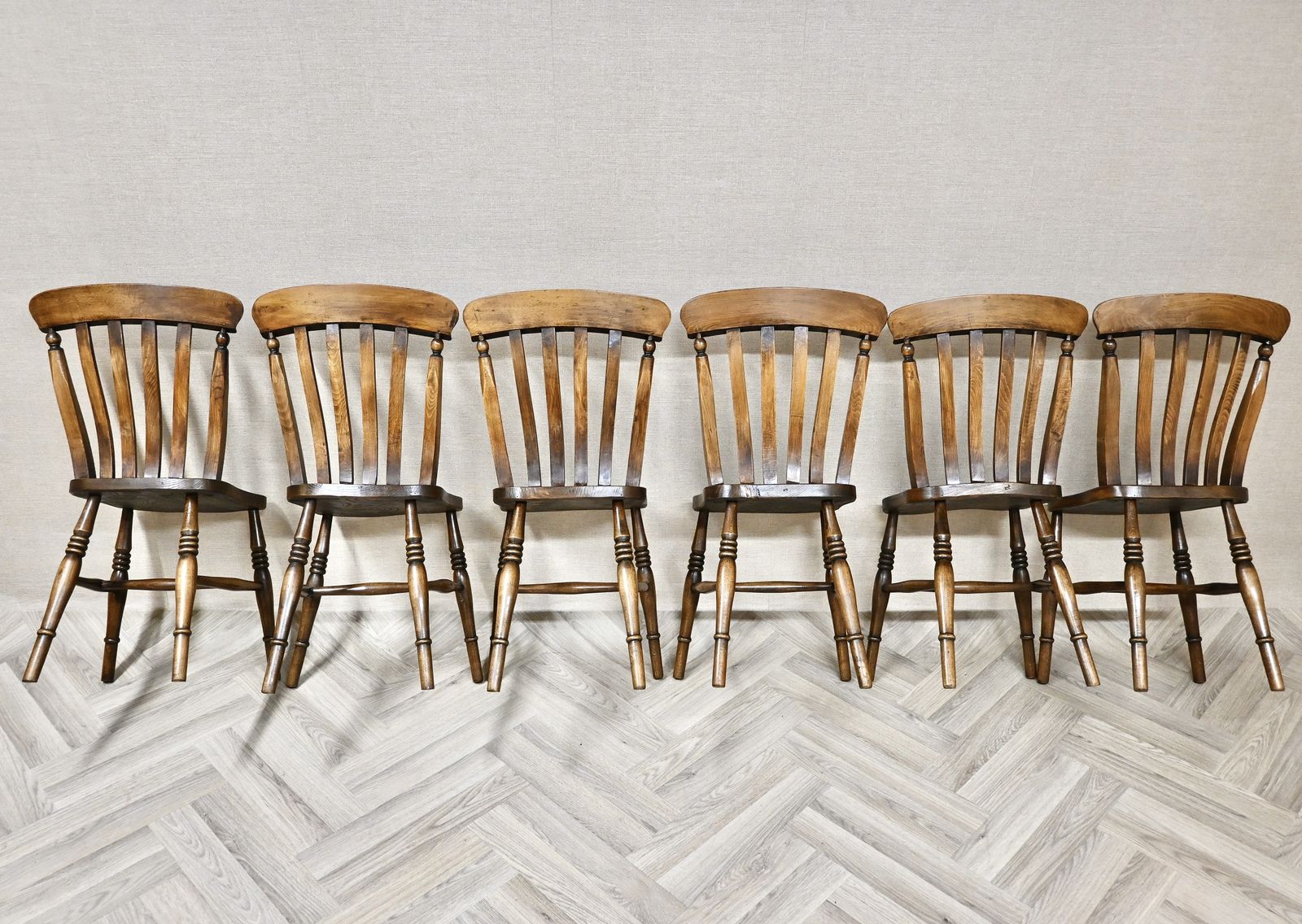 True Set Of 6 Antique Windsor Lathback Kitchen Dining Chairs photo Furniture