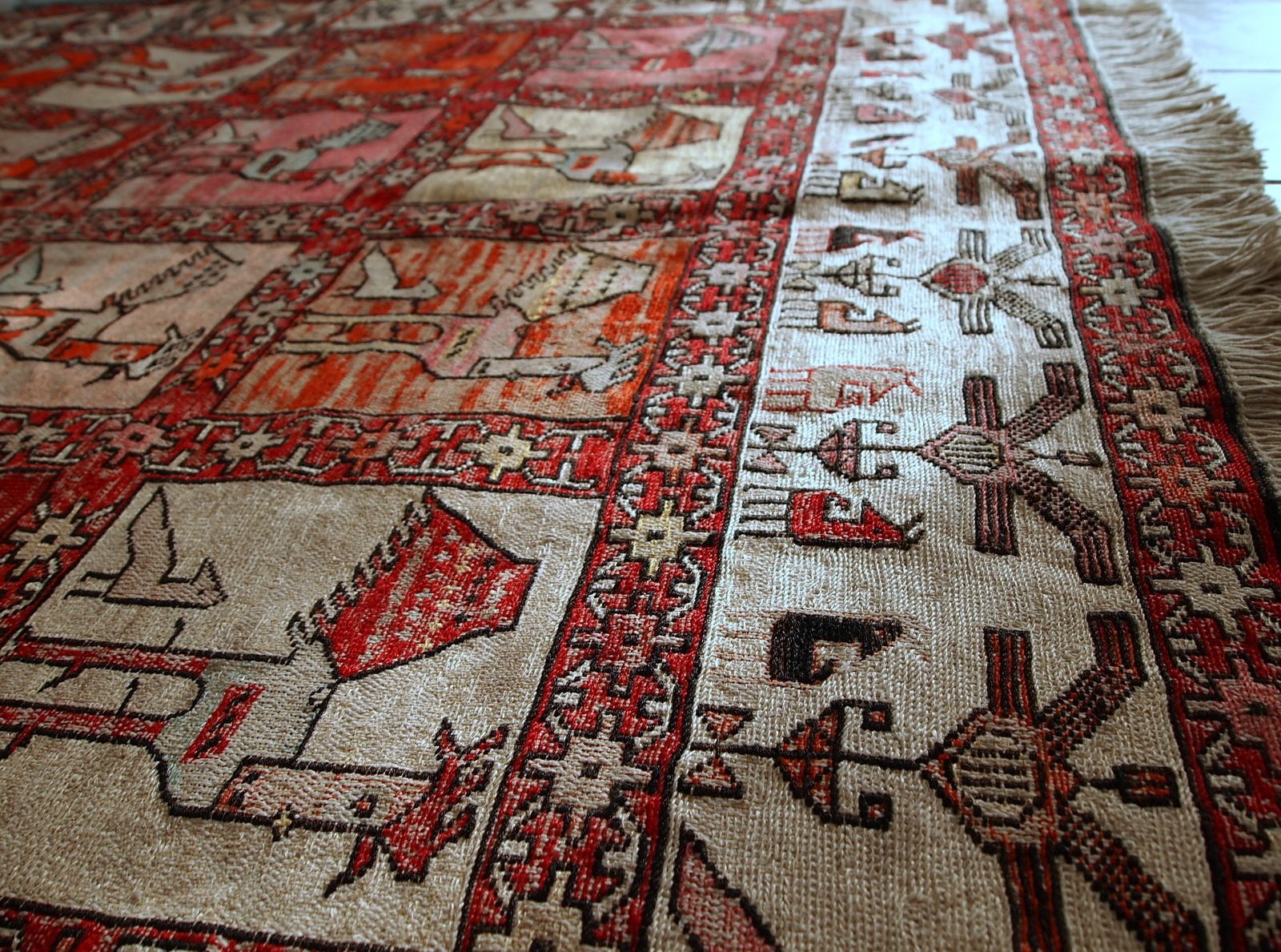 480.0 Handmade Vintage Sumak Silk Kilim Rug 125cm X 183cm, 1960s photo