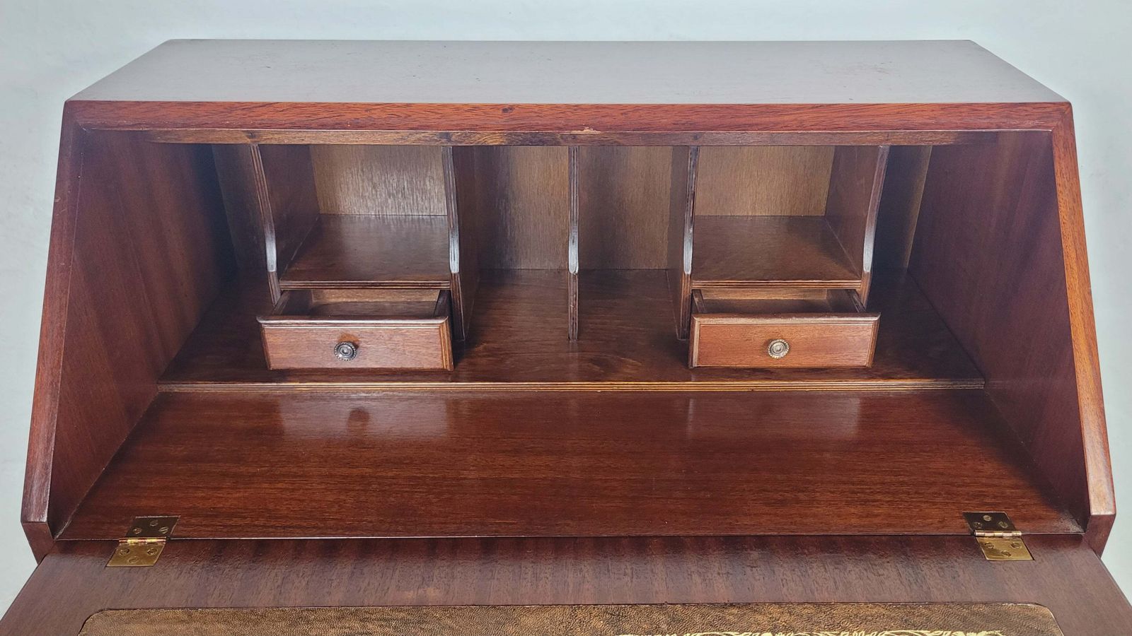 photo furniture Vintage Writing Bureau Desk Lock & Key Mid Century Mahogany
